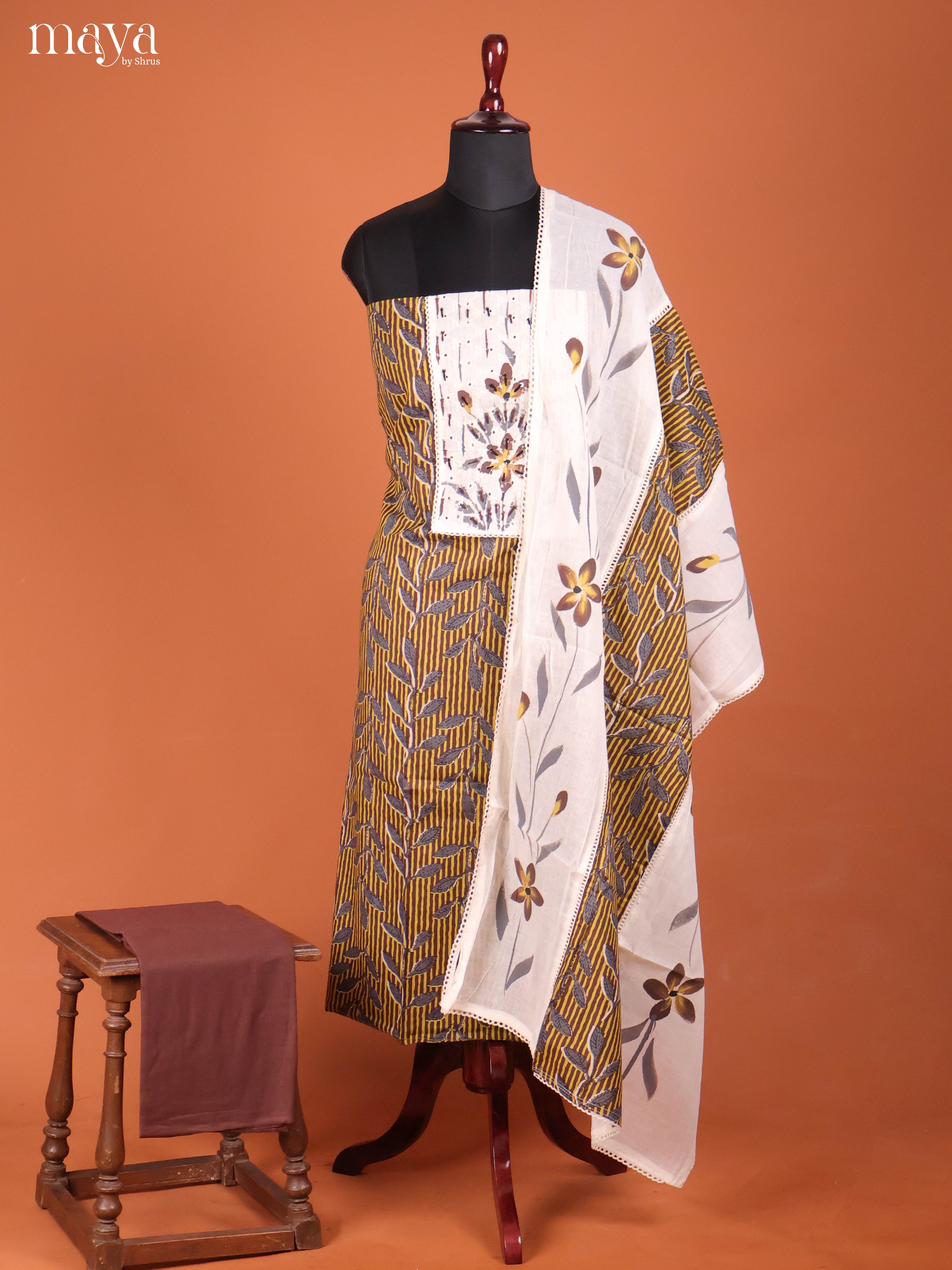 Green & Cream -Ajrakh Salwar Unstitch