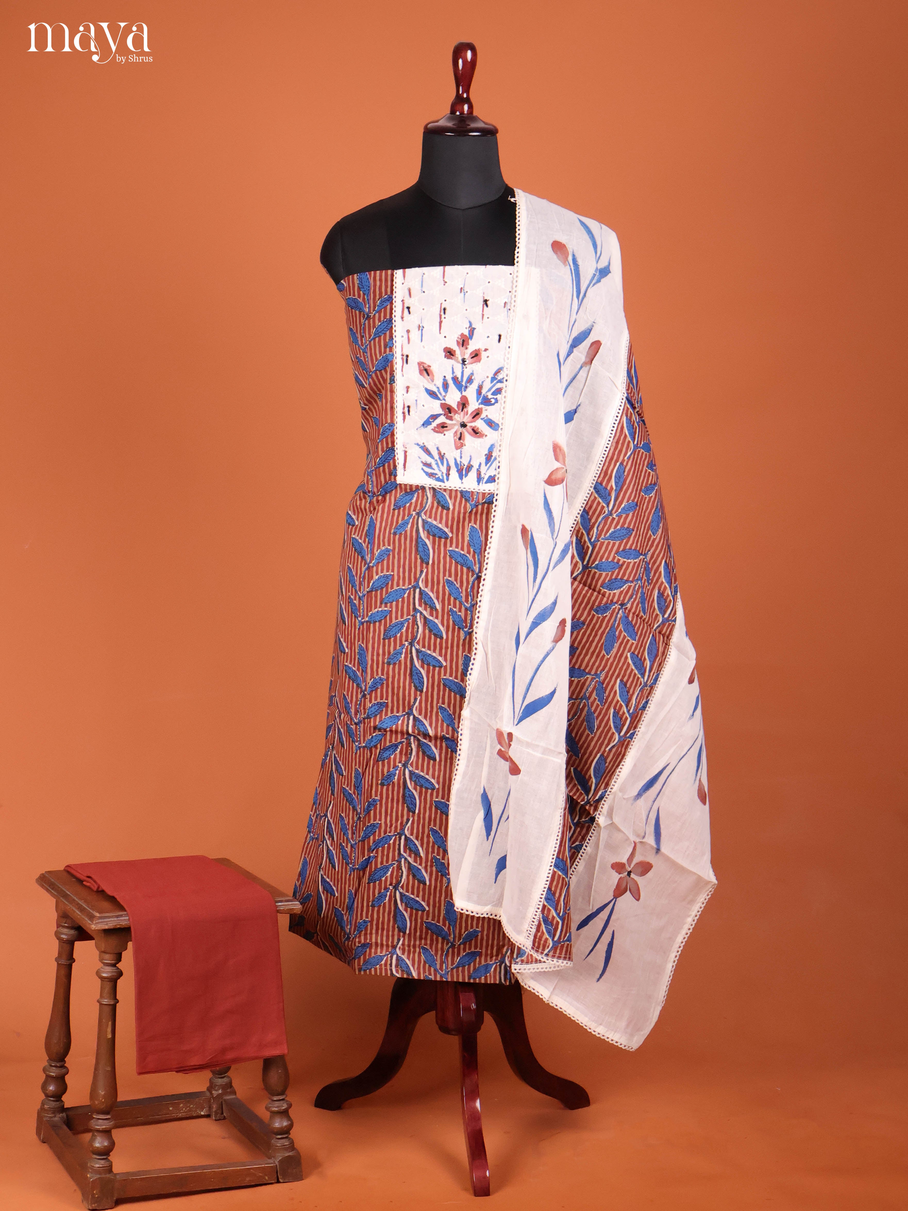 Brown & Cream-Ajrakh Salwar Unstitch