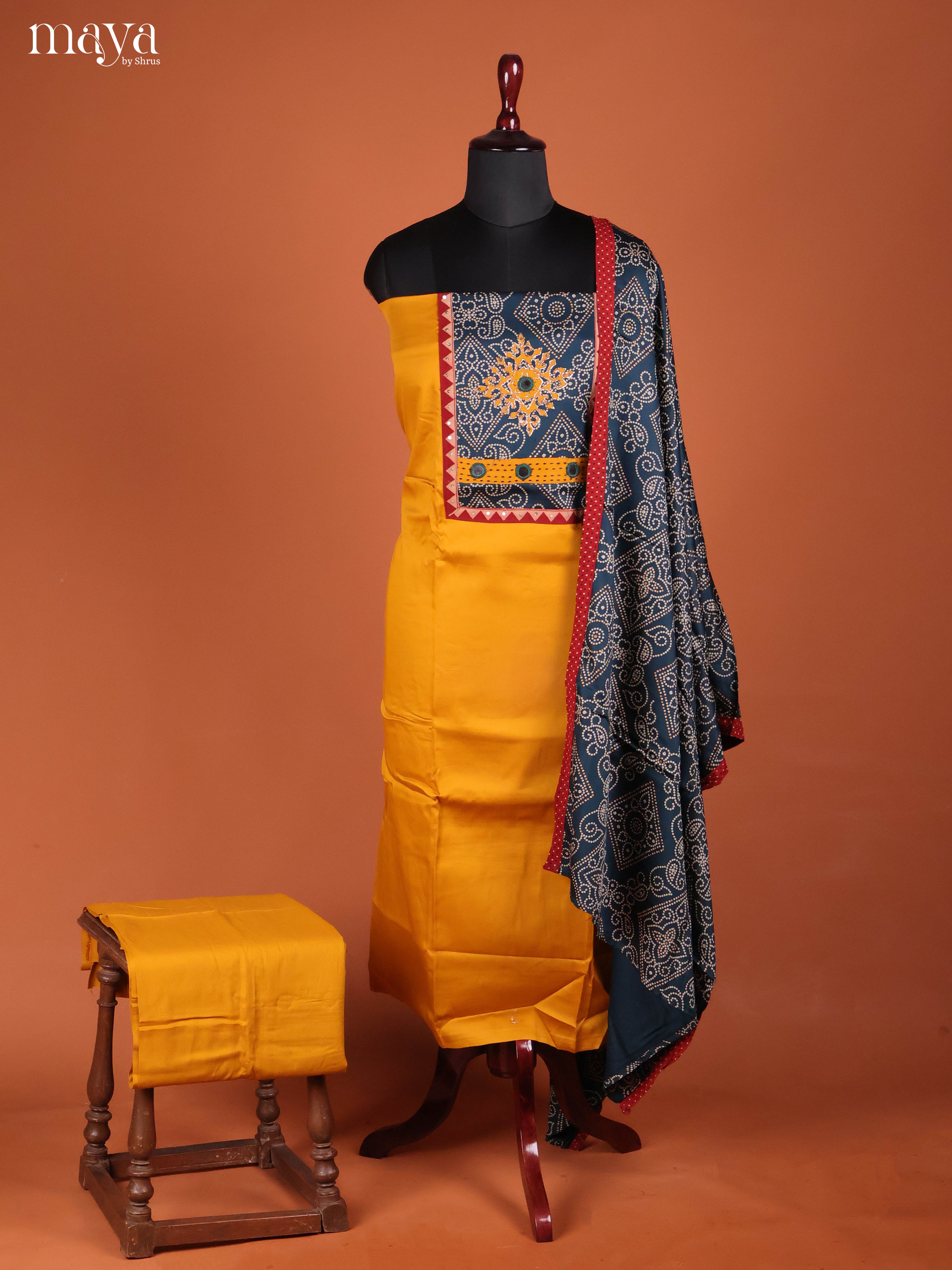 Yellow & Blue -Ajrakh Salwar Unstitch