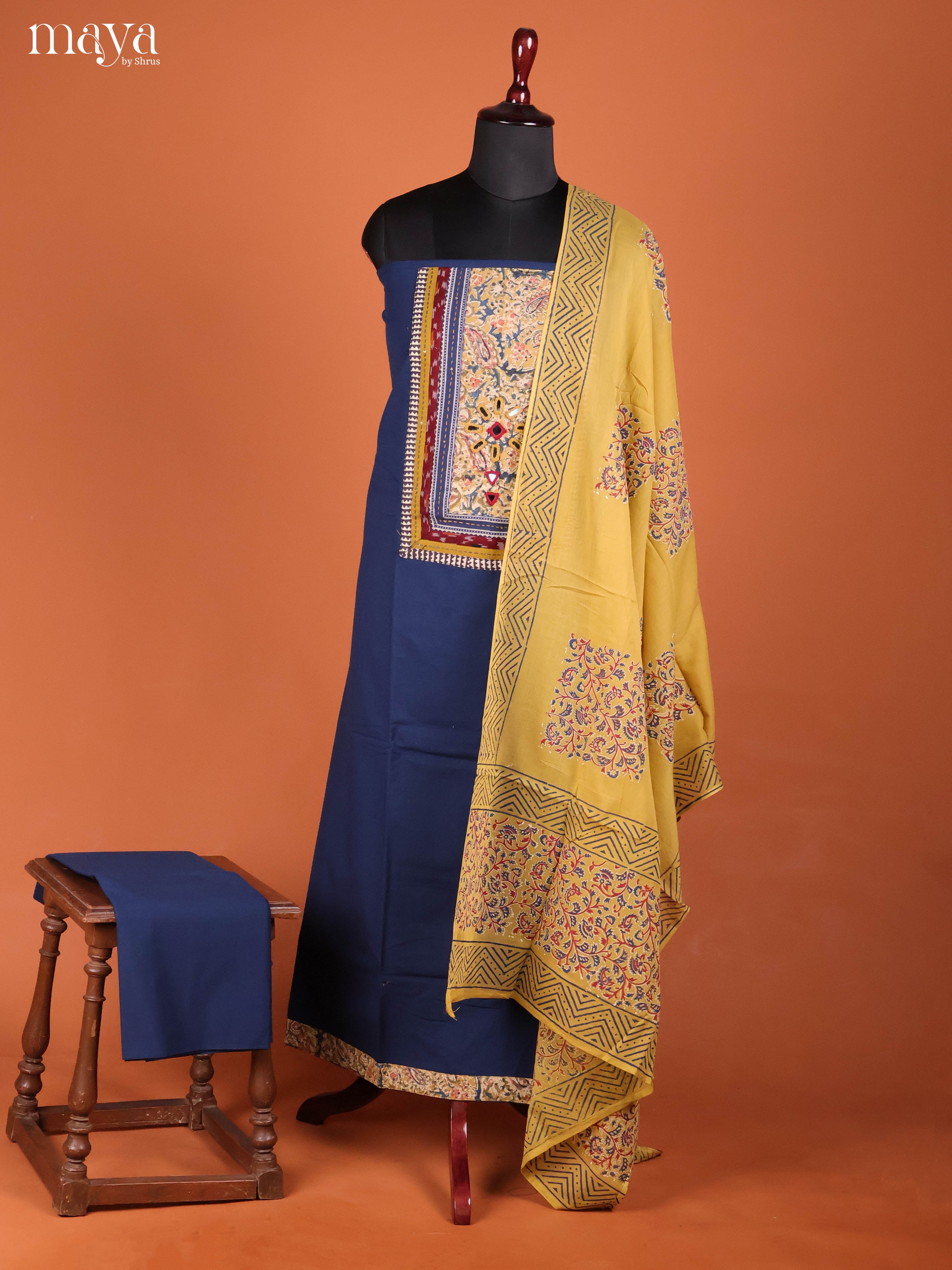 Blue & Yellow -Ajrakh Salwar Unstitch