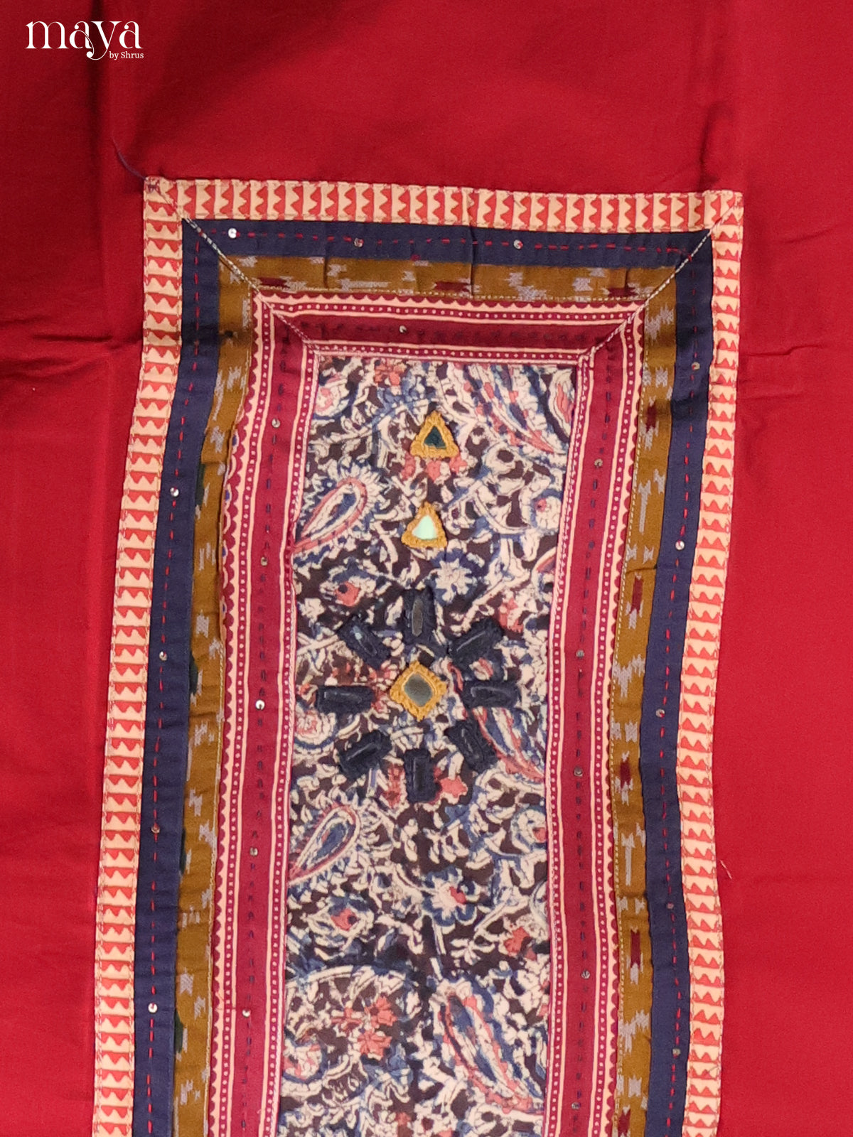 Red & Blue-Ajrakh Salwar Unstitch