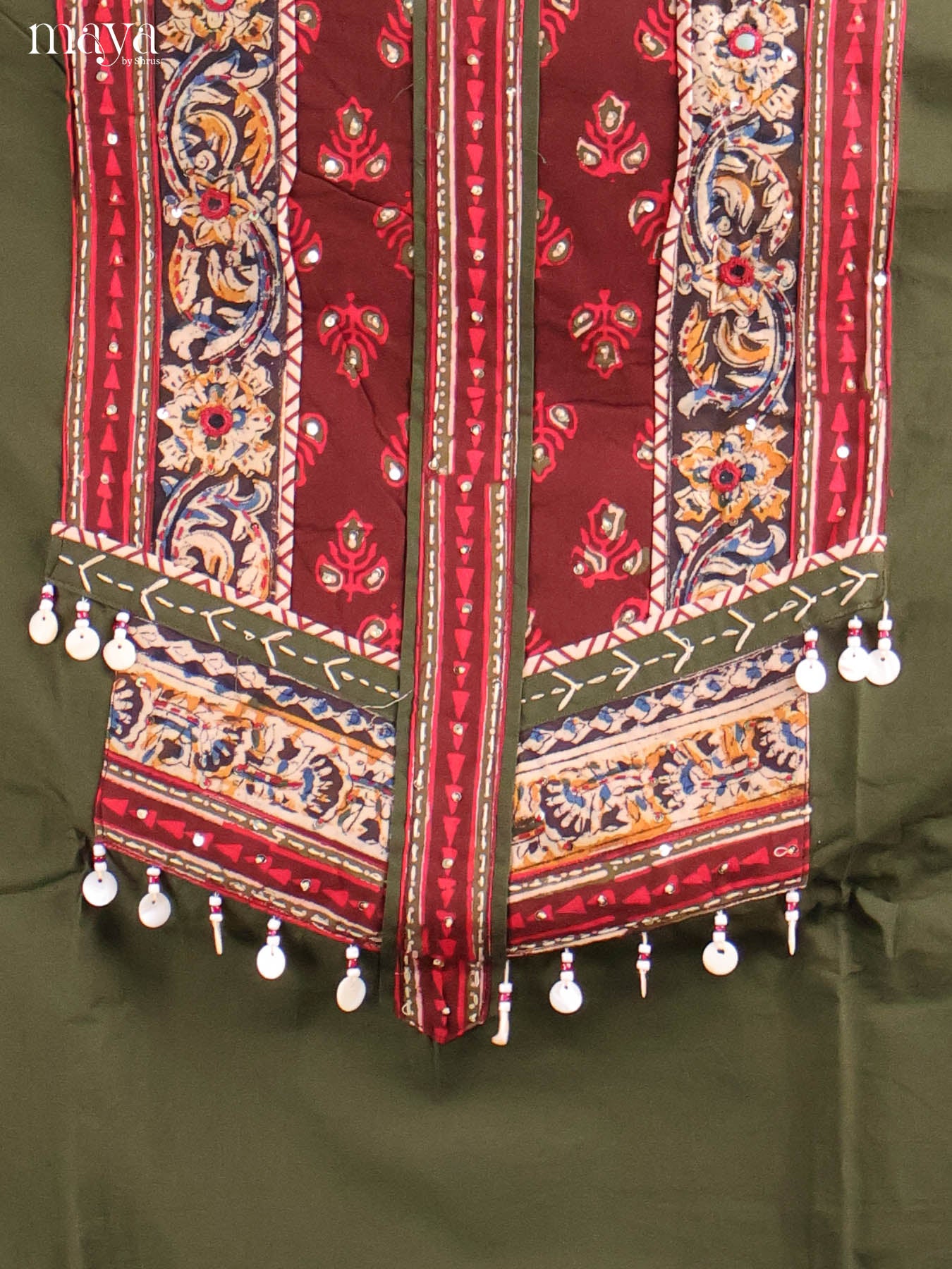Green & Maroon-Ajrakh Salwar Unstitch