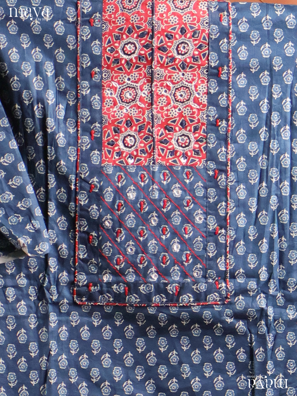 Blue & Red-Chanderi salwar Unstitch