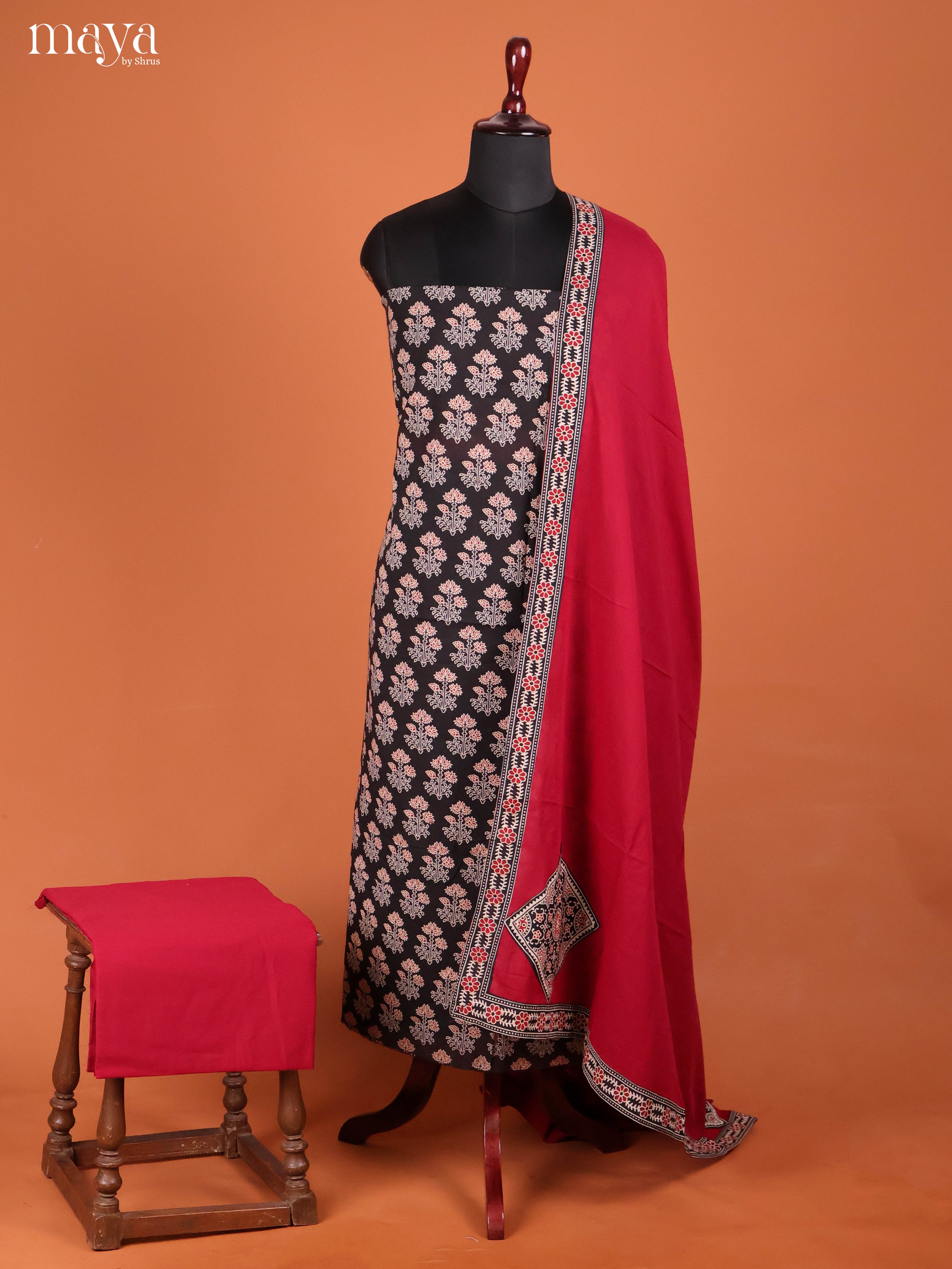 Black & Red-Ajrakh Salwar Unstitch