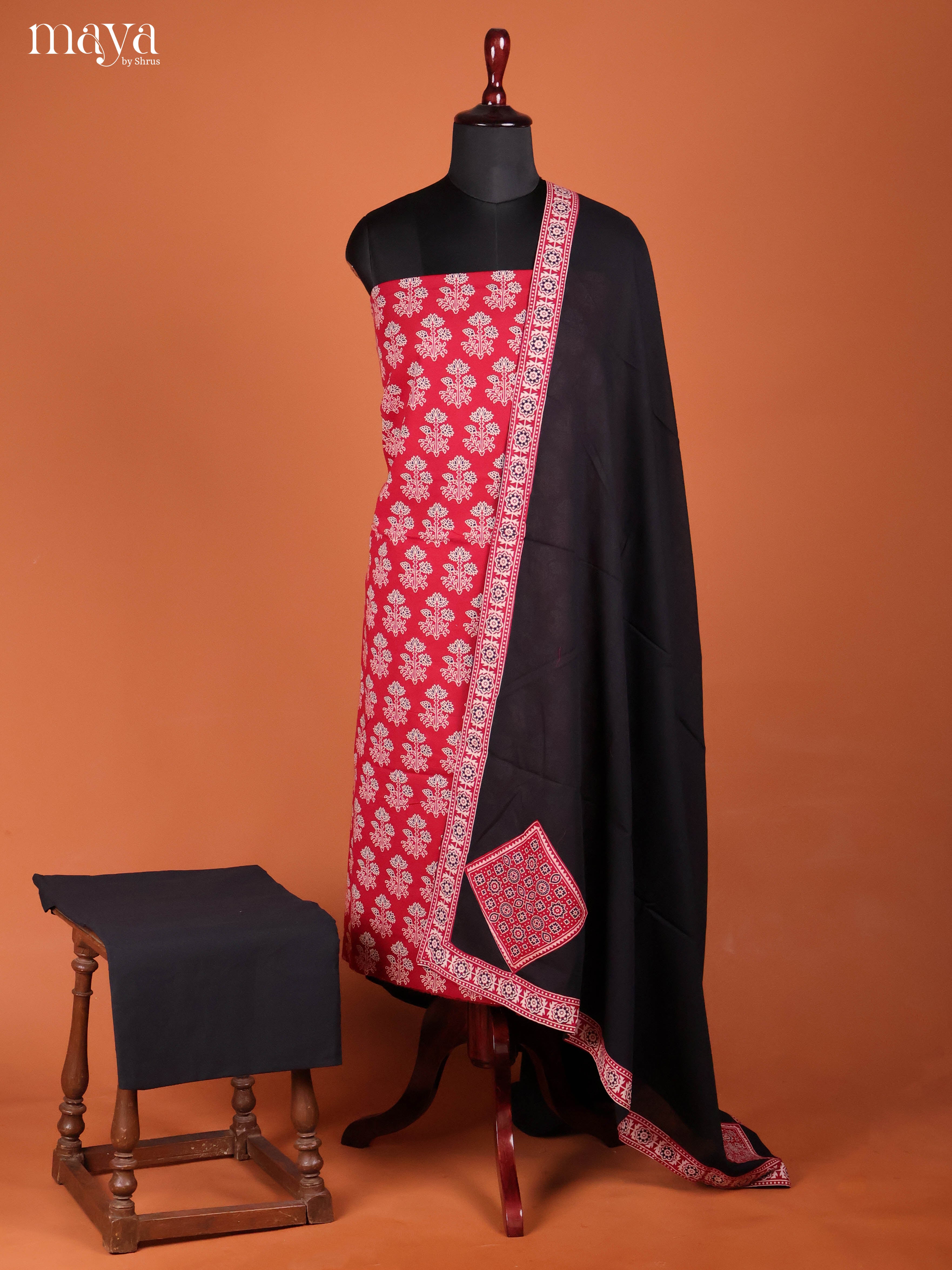 Red & Black -Ajrakh Salwar Unstitch