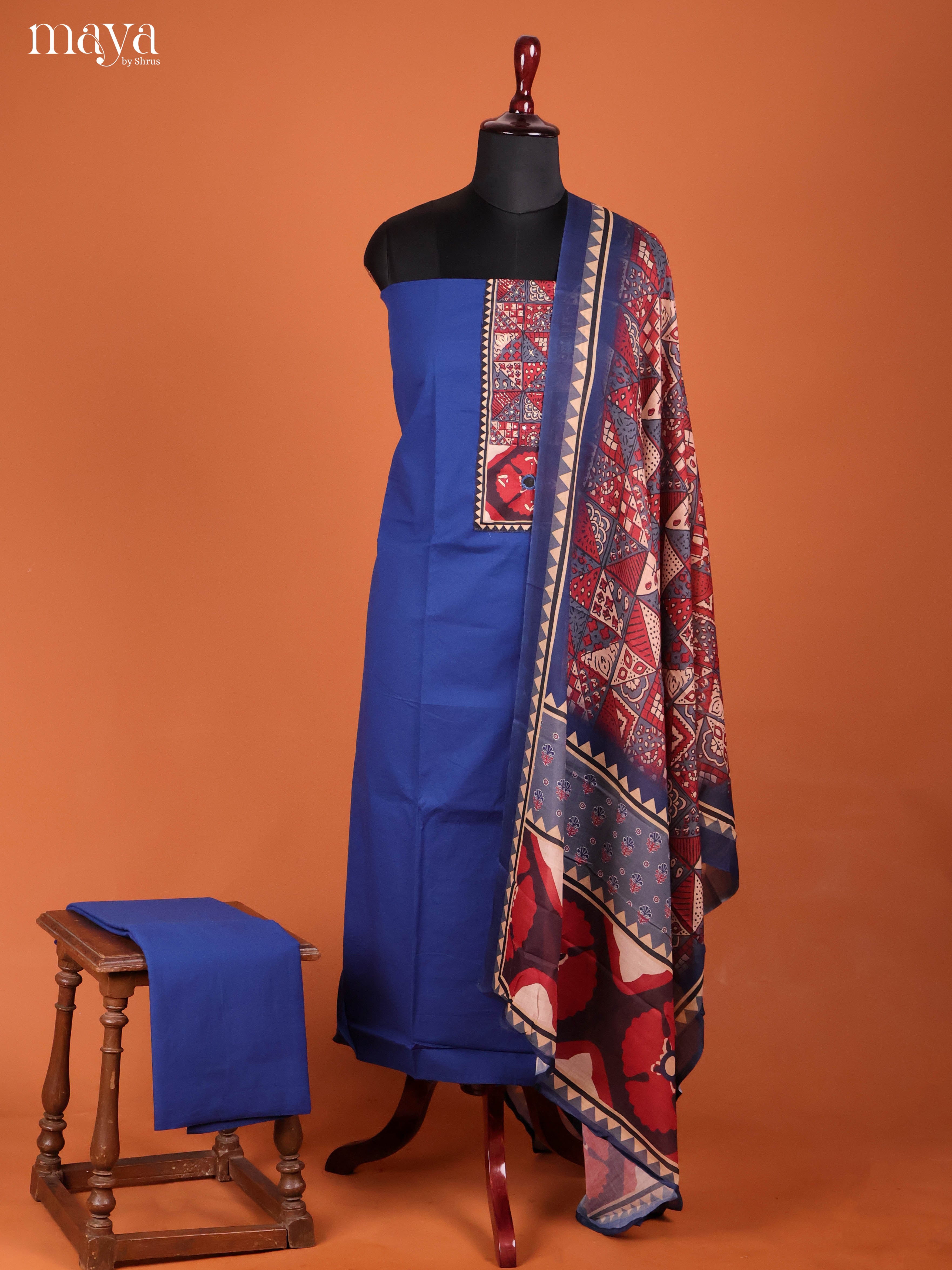 Blue & Maroon -Ajrakh Salwar Unstitch