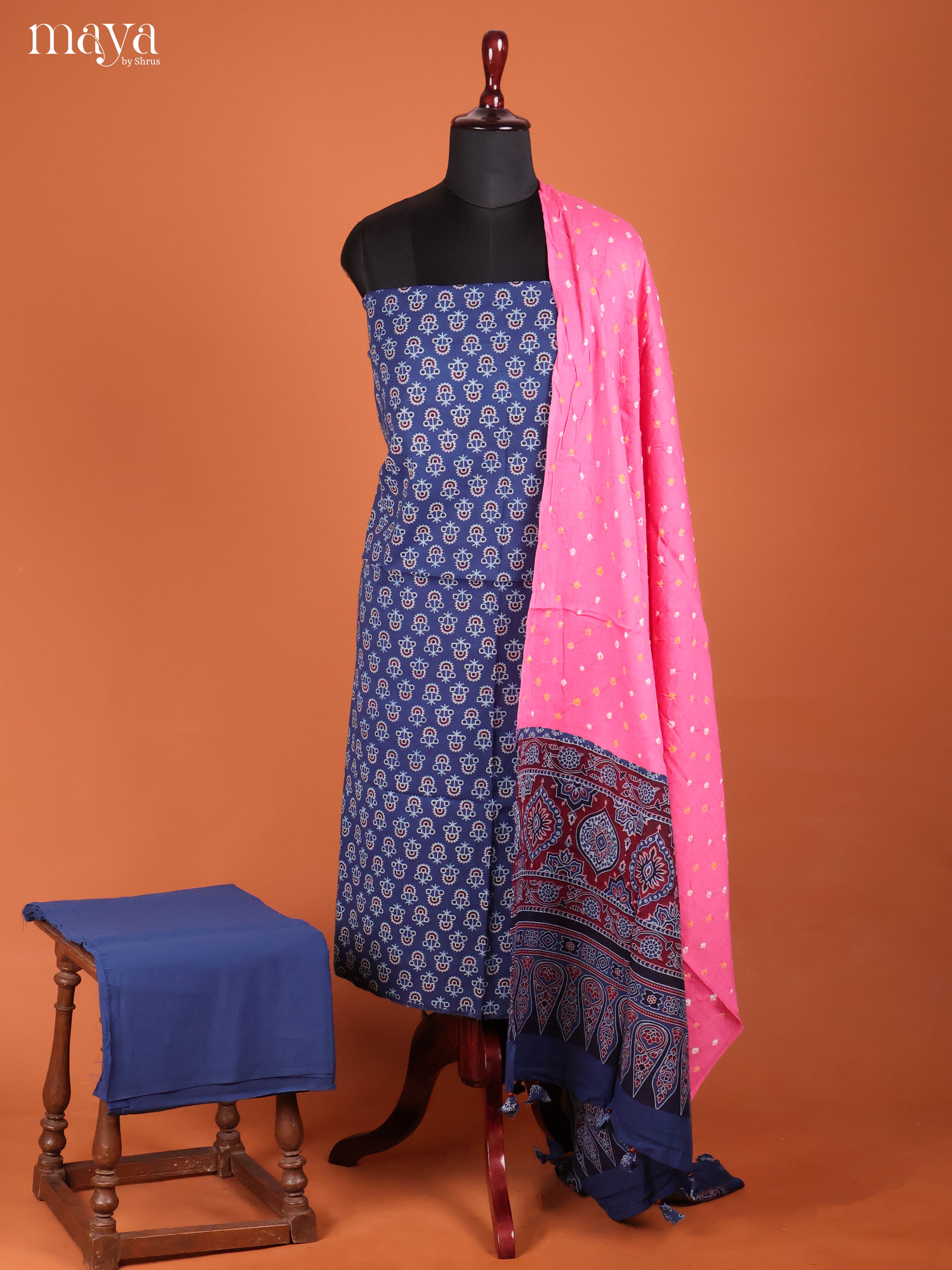 Blue & Pink -Ajrakh Salwar Unstitch