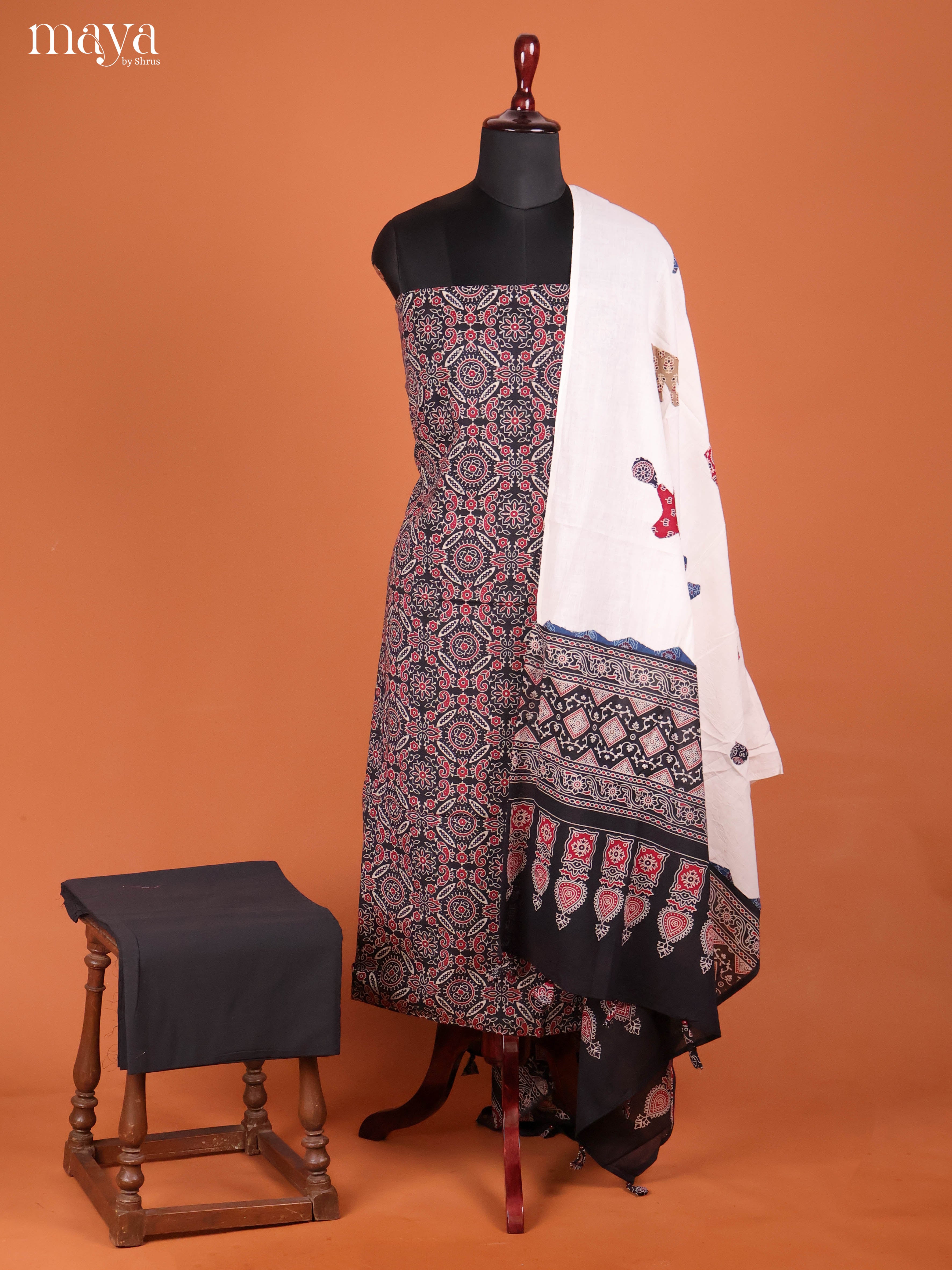 Black & Cream -Ajrakh Salwar Unstitch