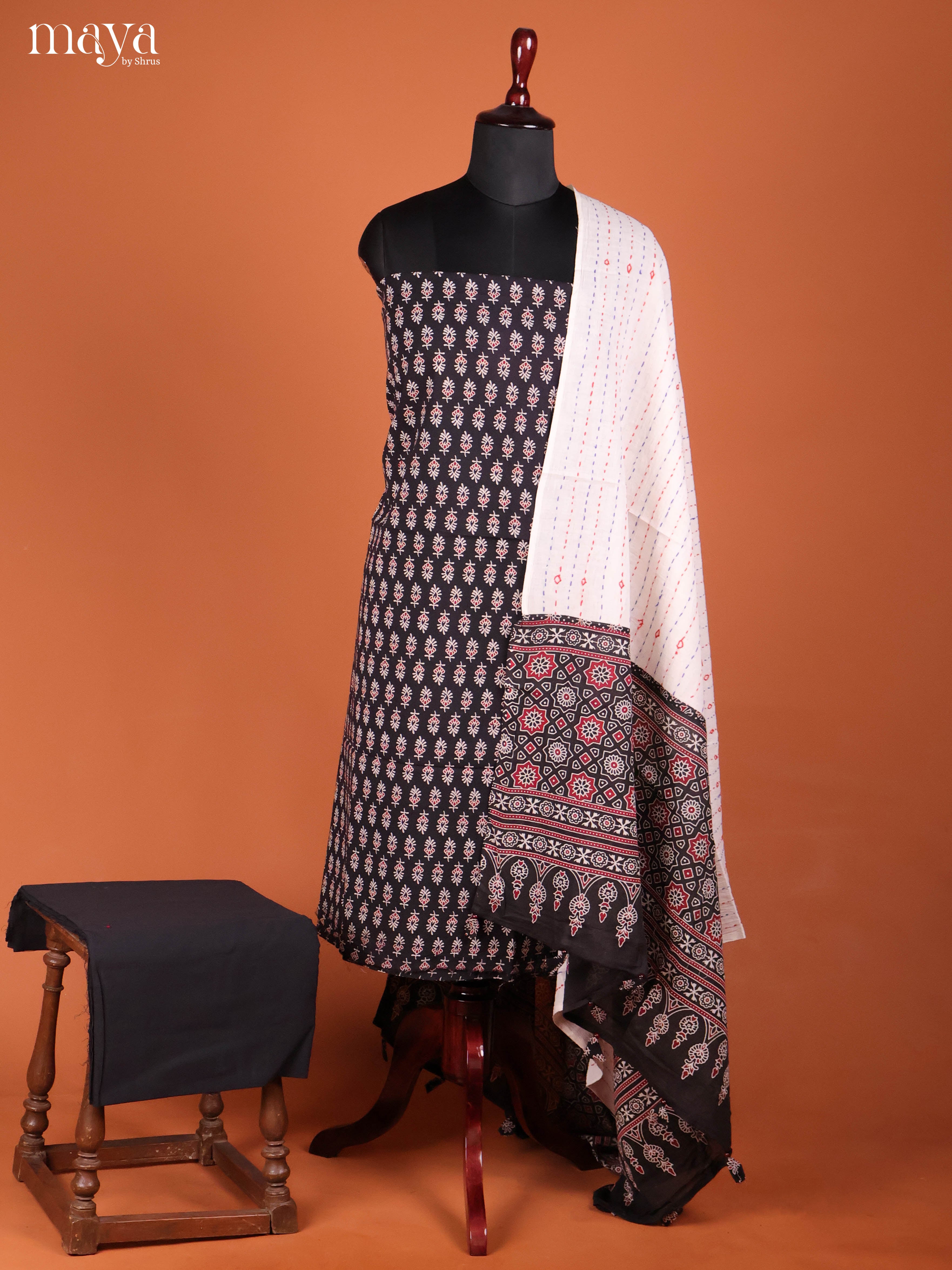 Black & Cream-Ajrakh Salwar Unstitch