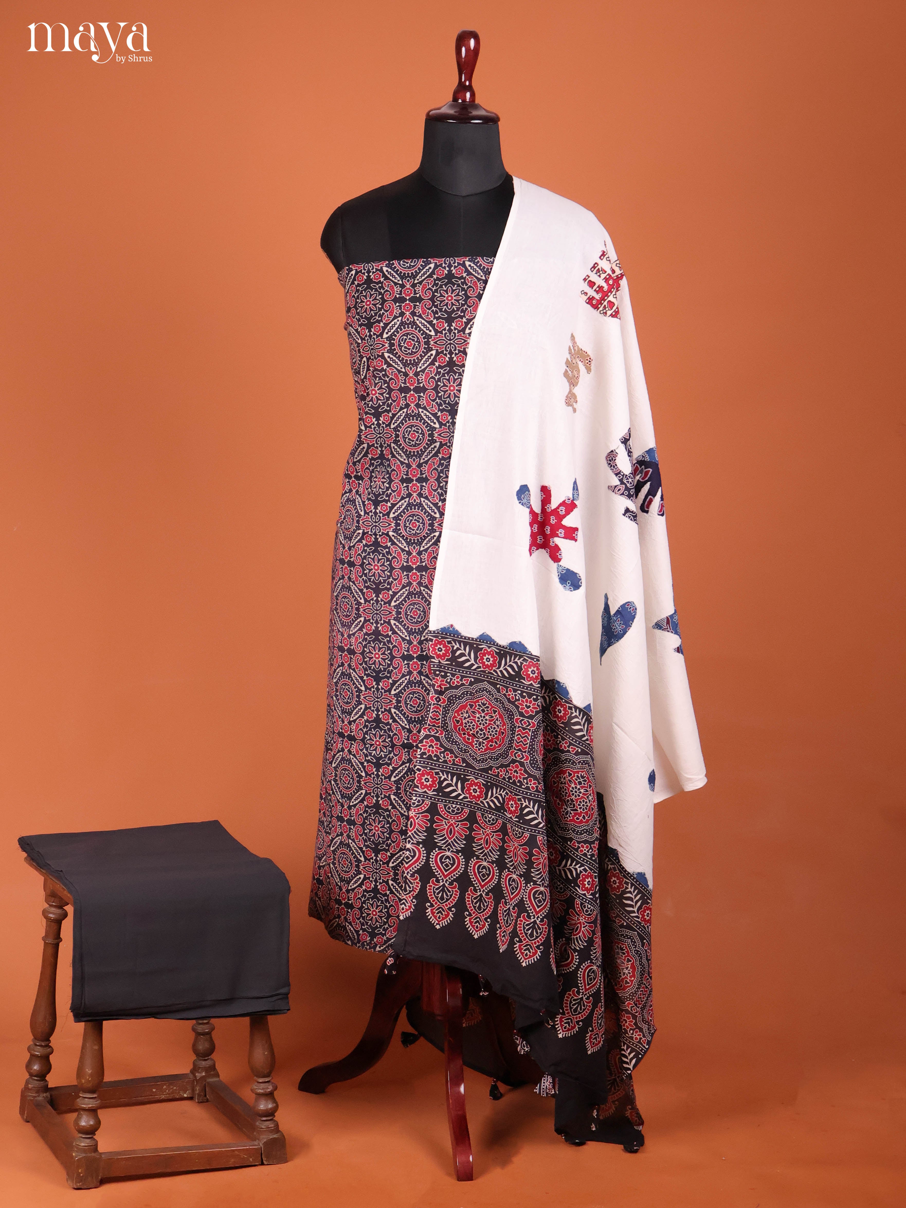 Black & Cream -Ajrakh Salwar Unstitch