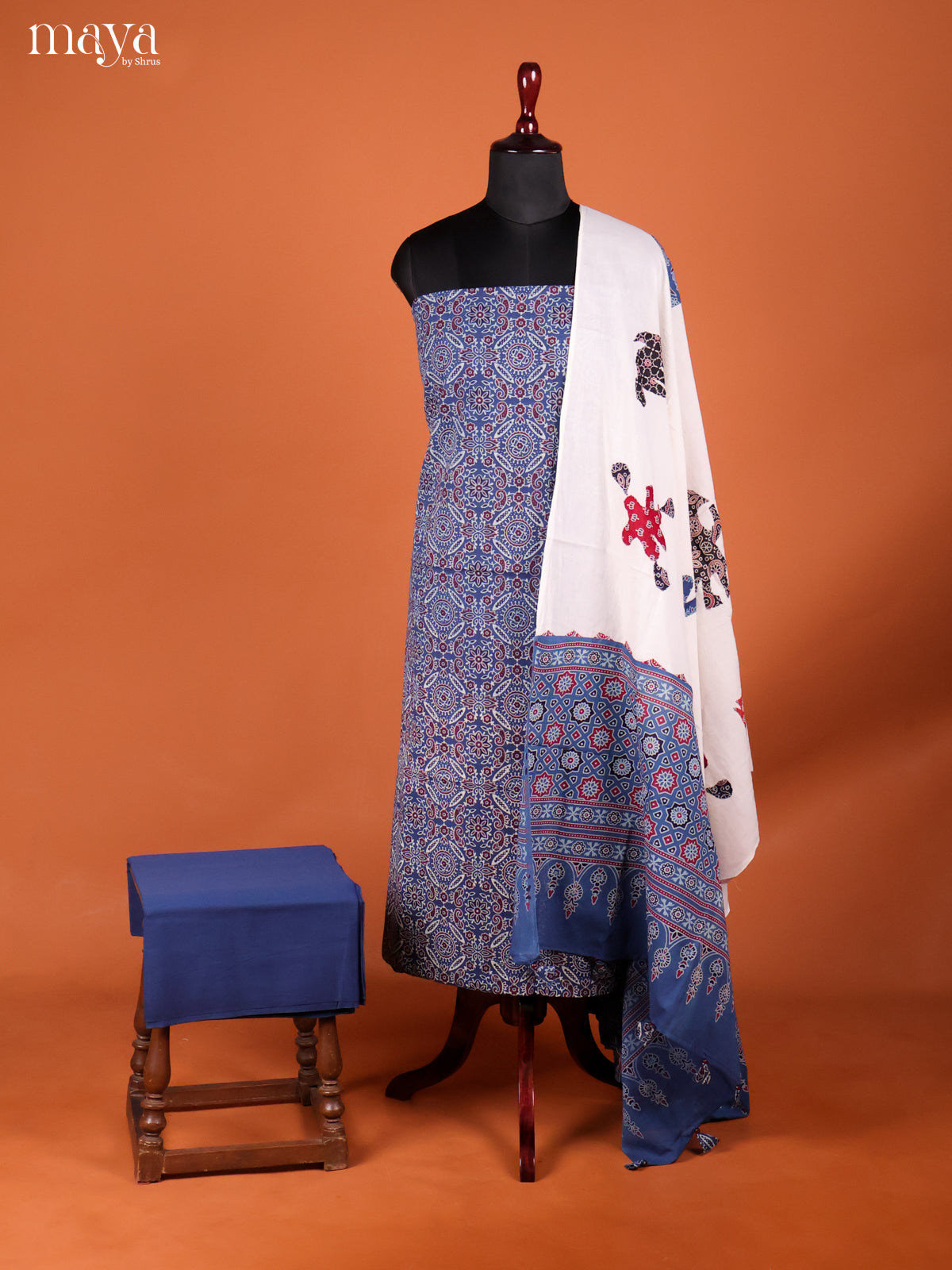 Blue & Cream -Ajrakh Salwar Unstitch