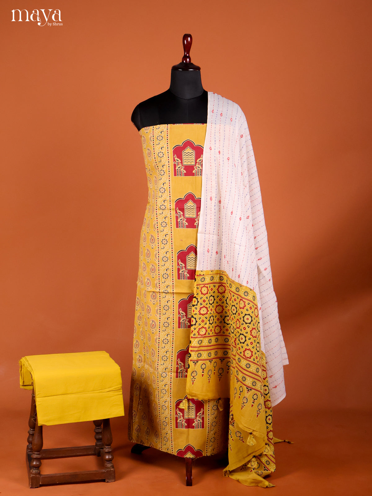 Mustard & Cream -Ajrakh Salwar Unstitch