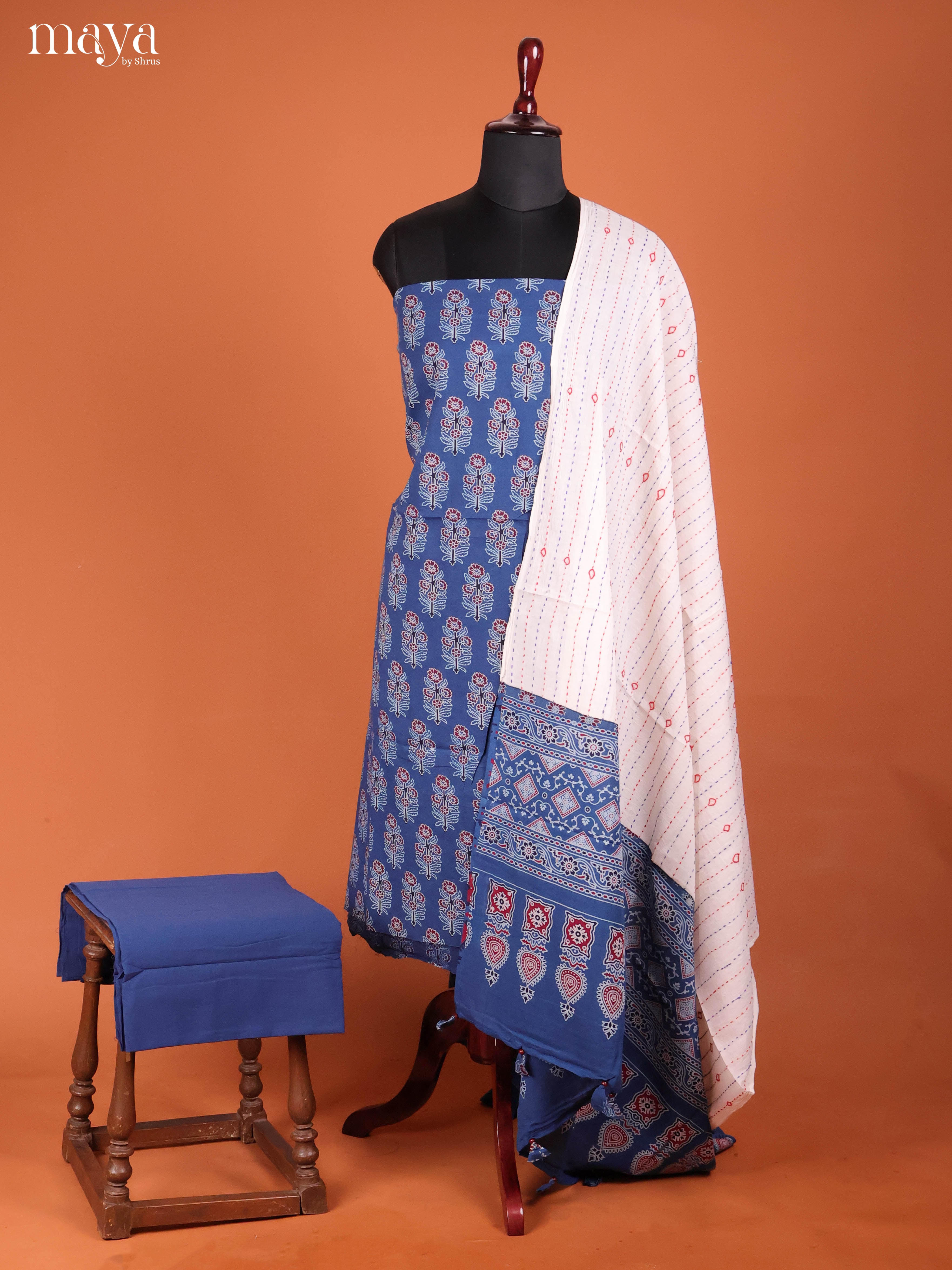 Blue & Cream -Ajrakh Salwar Unstitch