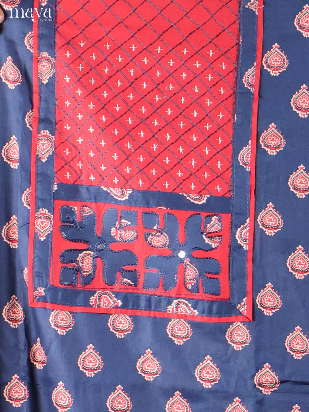 Blue & Red -Ajrakh Salwar Unstitch