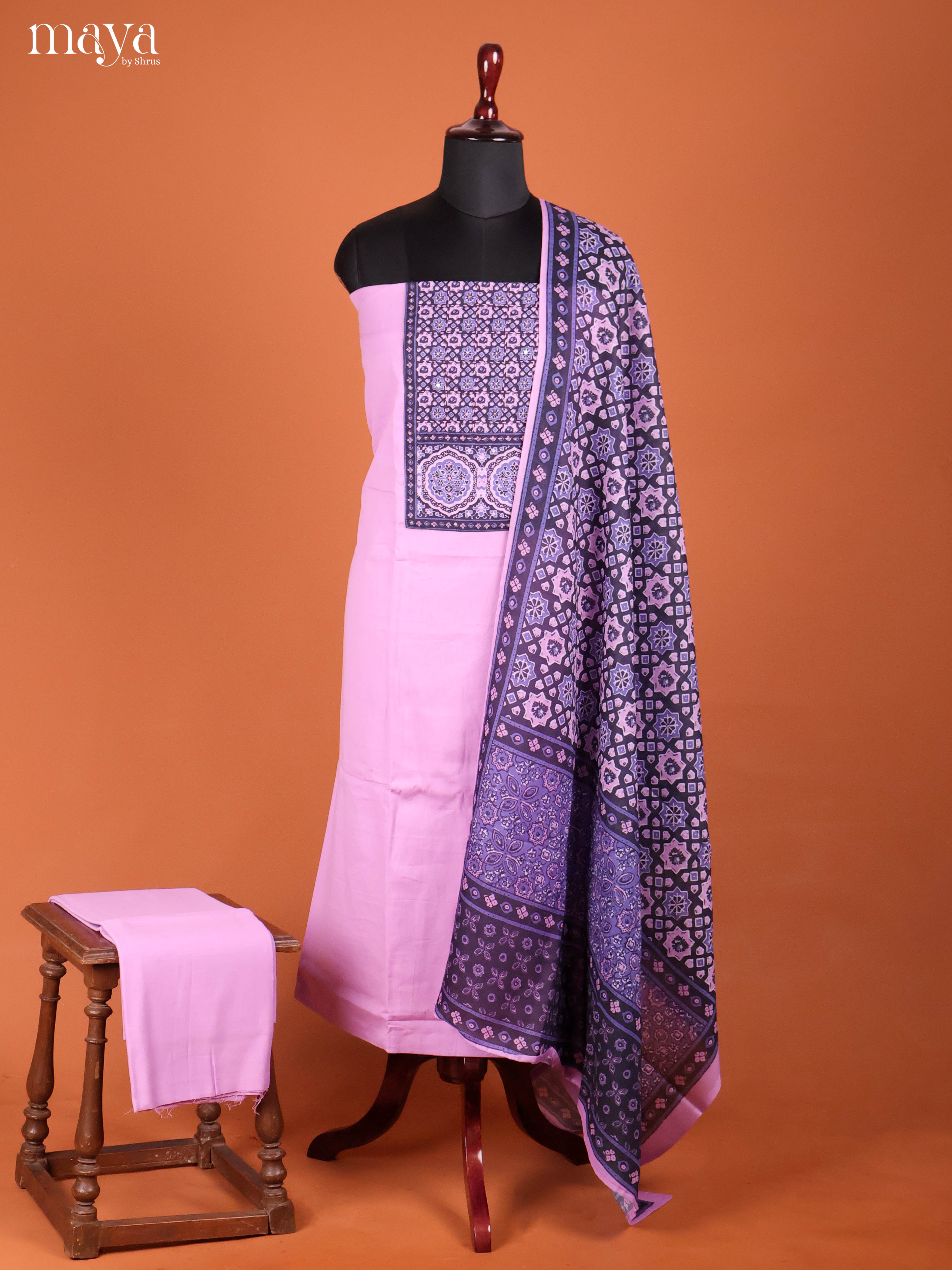 Pink & Blue-Ajrakh Salwar Unstitch
