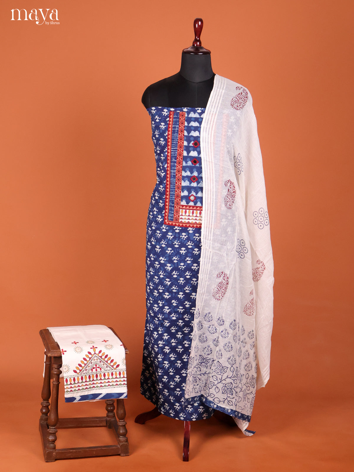 Blue & Cream -Ajrakh Salwar Unstitch