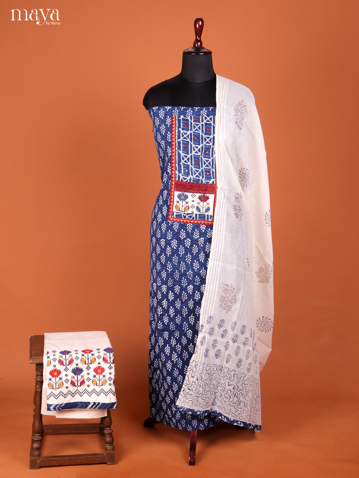 Blue & Cream -Ajrakh Salwar Unstitch
