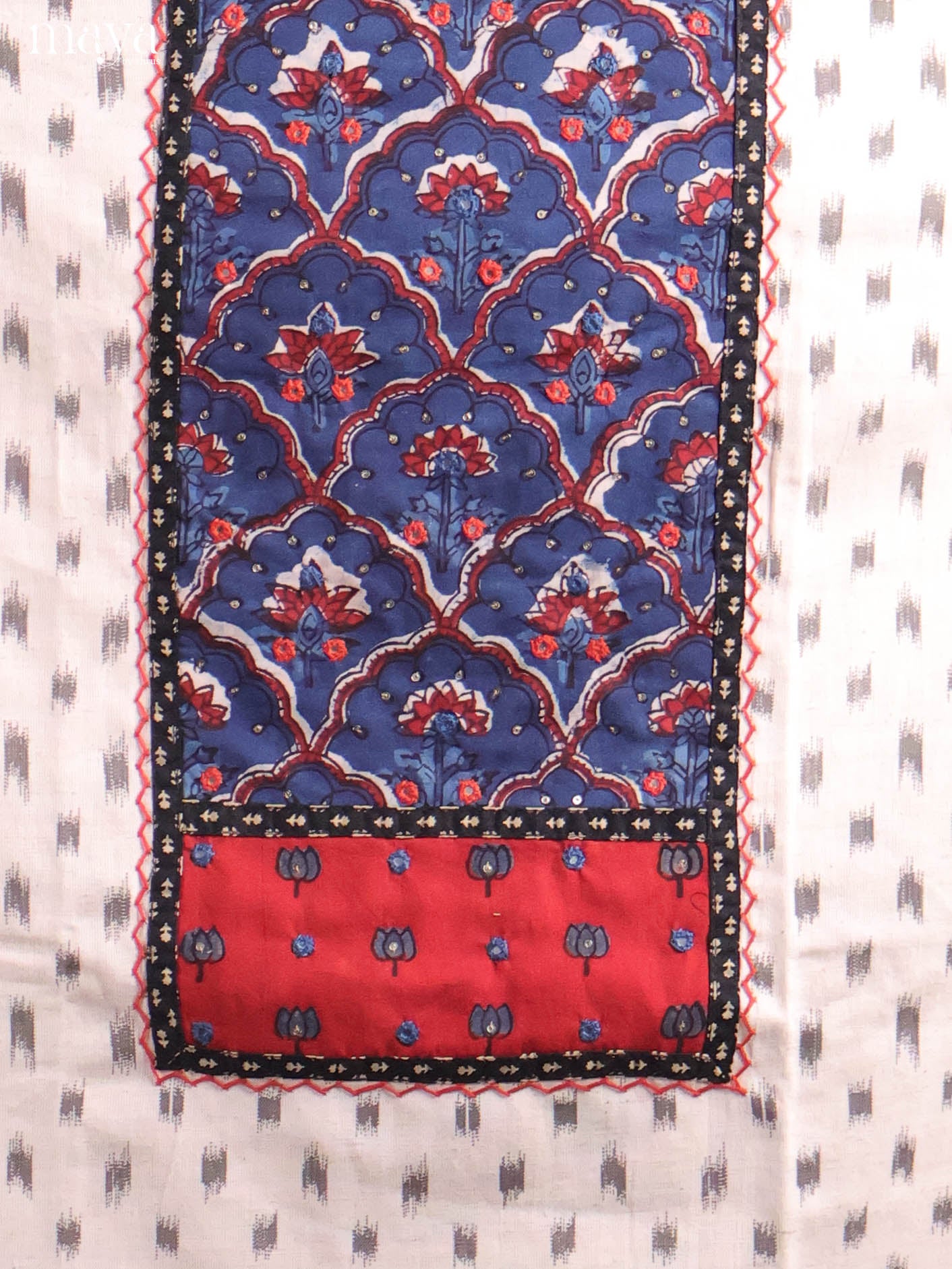Cream & Red-Ajrakh Salwar Unstitch
