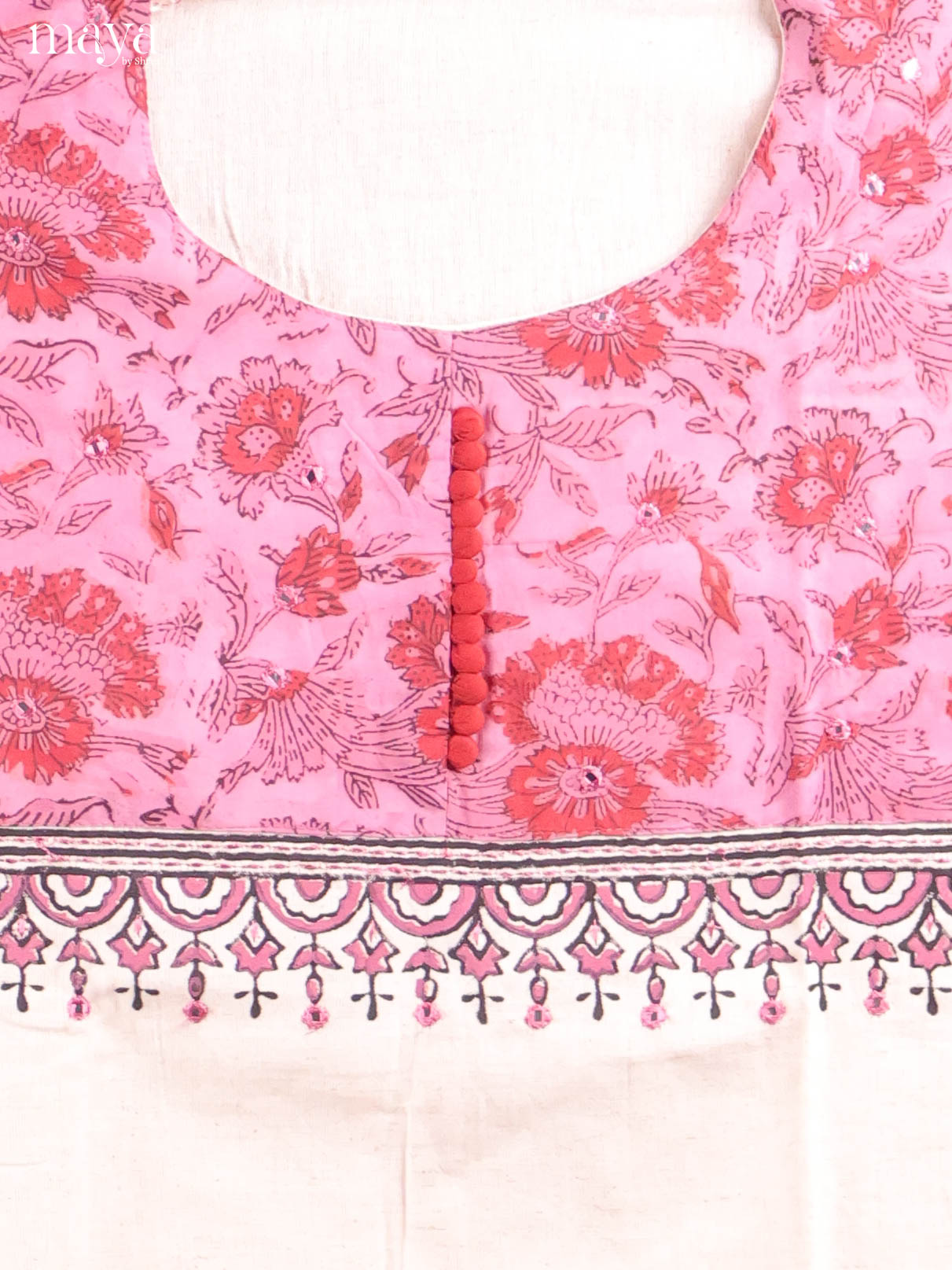 Cream & Red-Ajrakh Salwar Unstitch