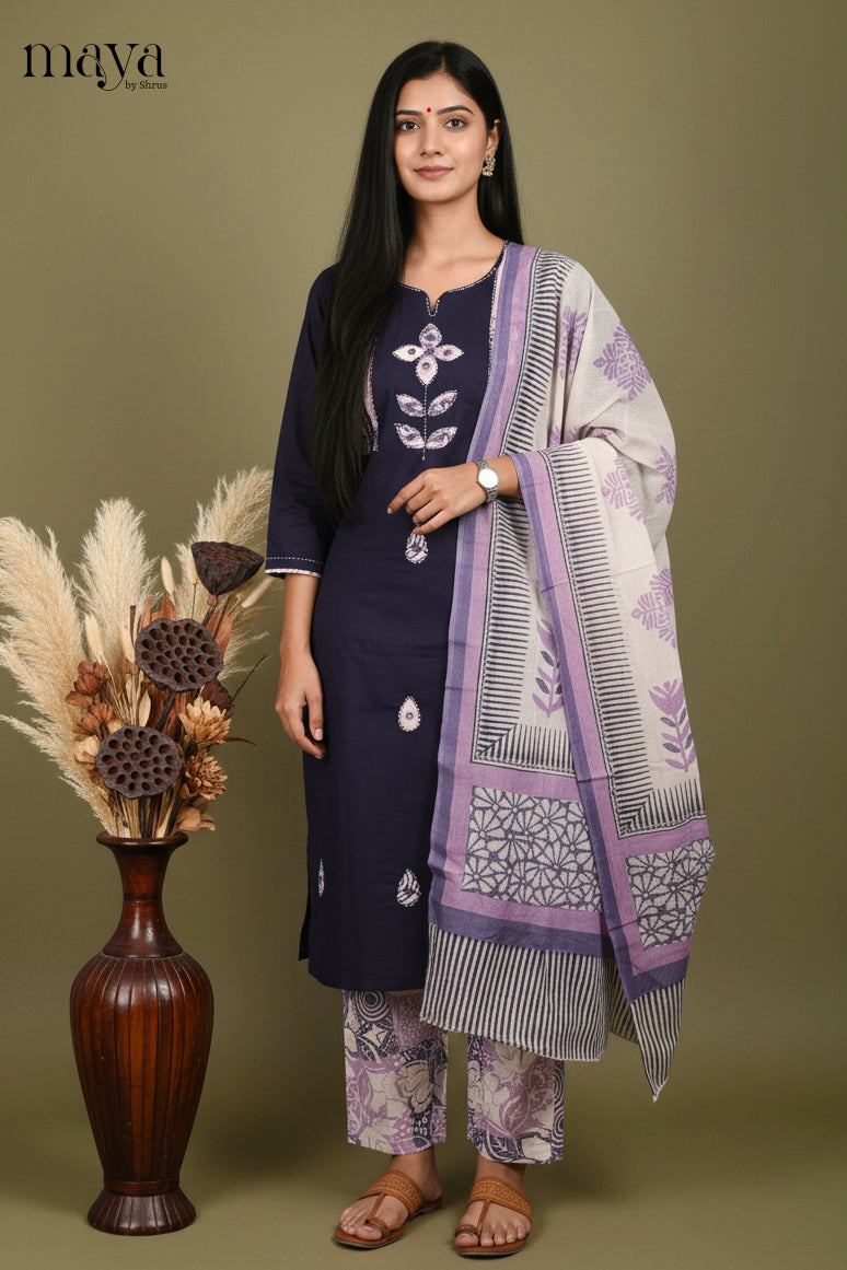 Blue & Lavender -Readymade 3 Piece Salwar Suit