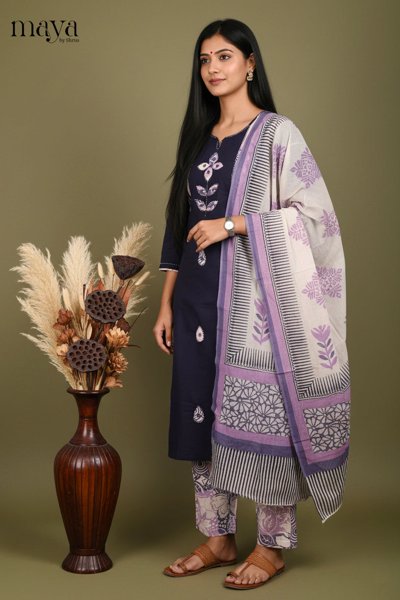 Blue & Lavender -Readymade 3 Piece Salwar Suit