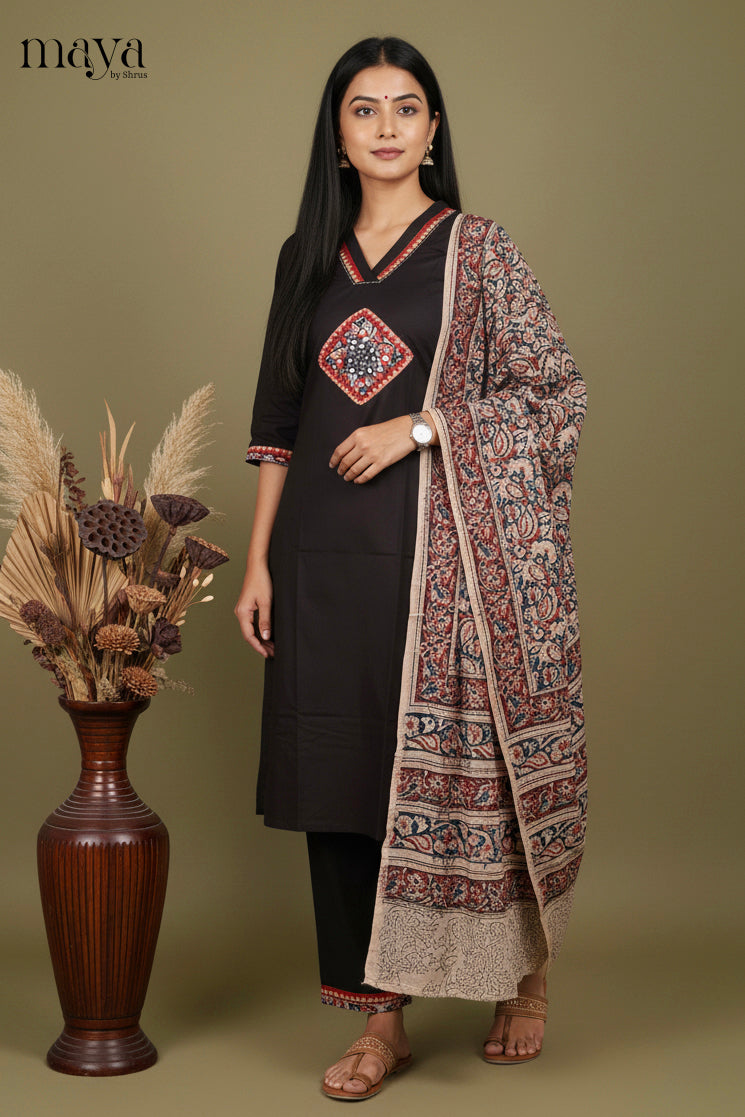 Black Ajrakh Printed Readymade 3 Piece Salwar