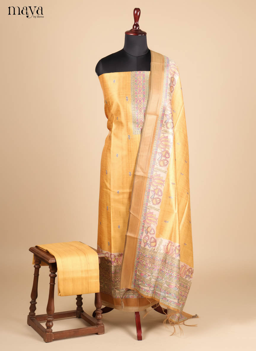 Yellow-Semi Tussar Salwar Unstitch