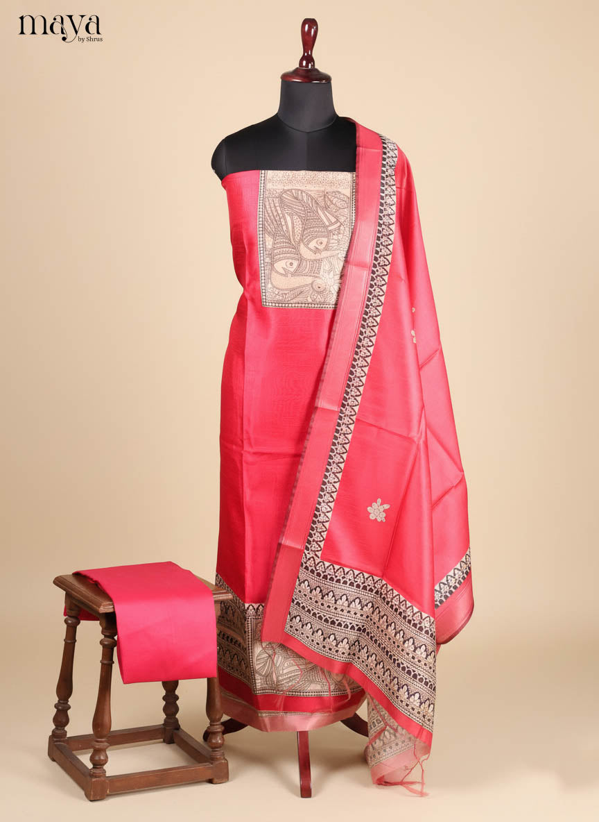 Red-Semi Tussar Salwar Unstitch