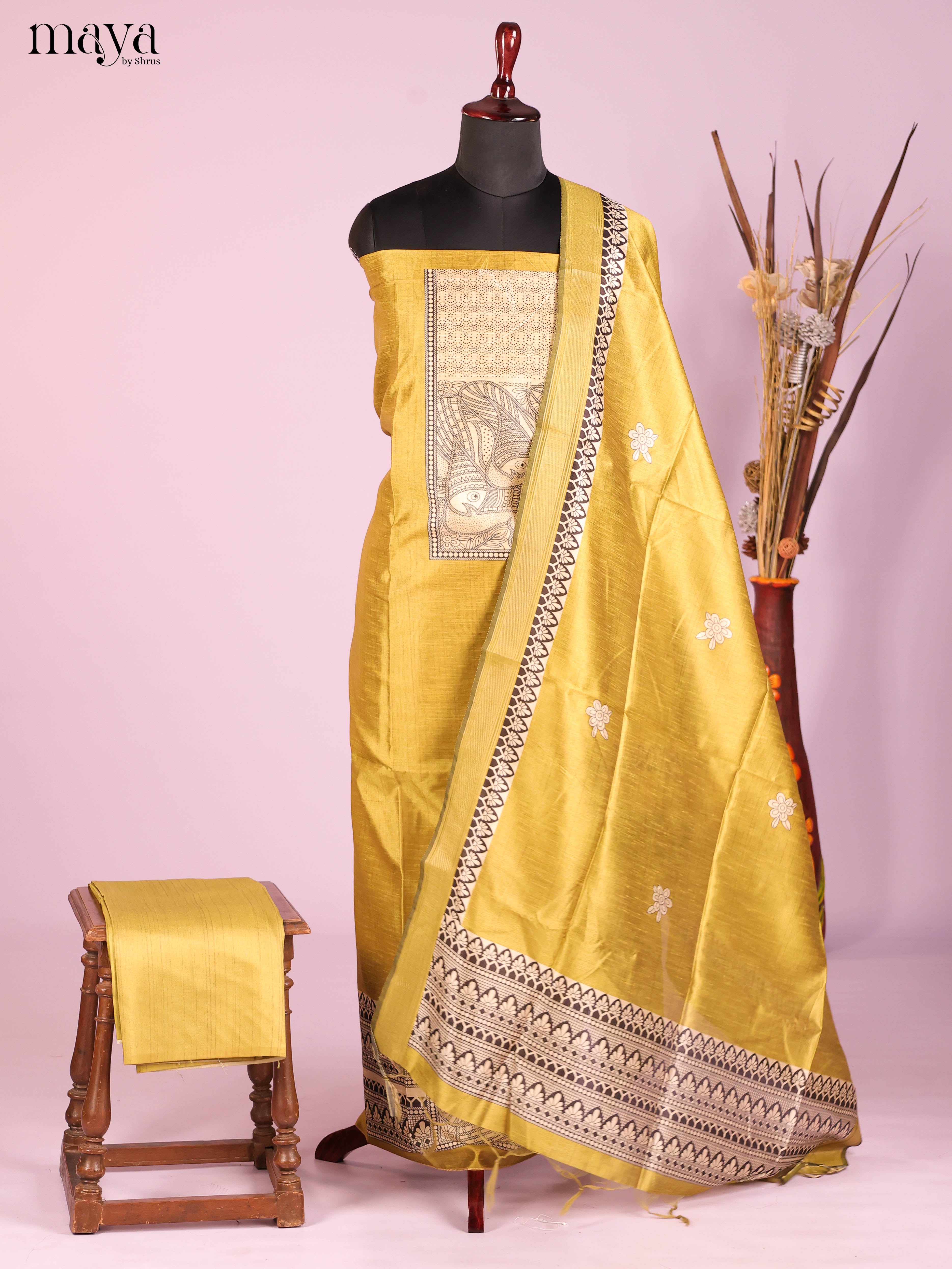 Yellow -Semi Tussar Salwar Unstitch