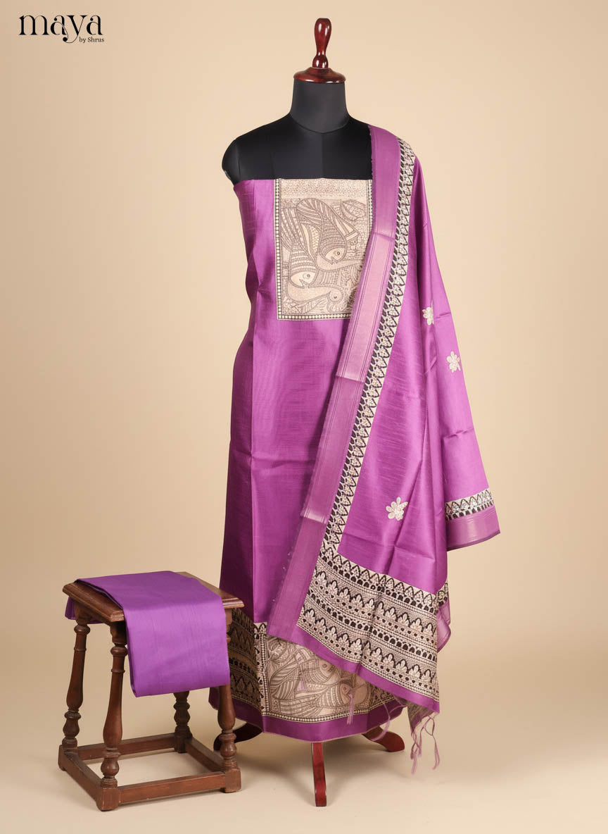 Purple-Semi Tussar Salwar Unstitch