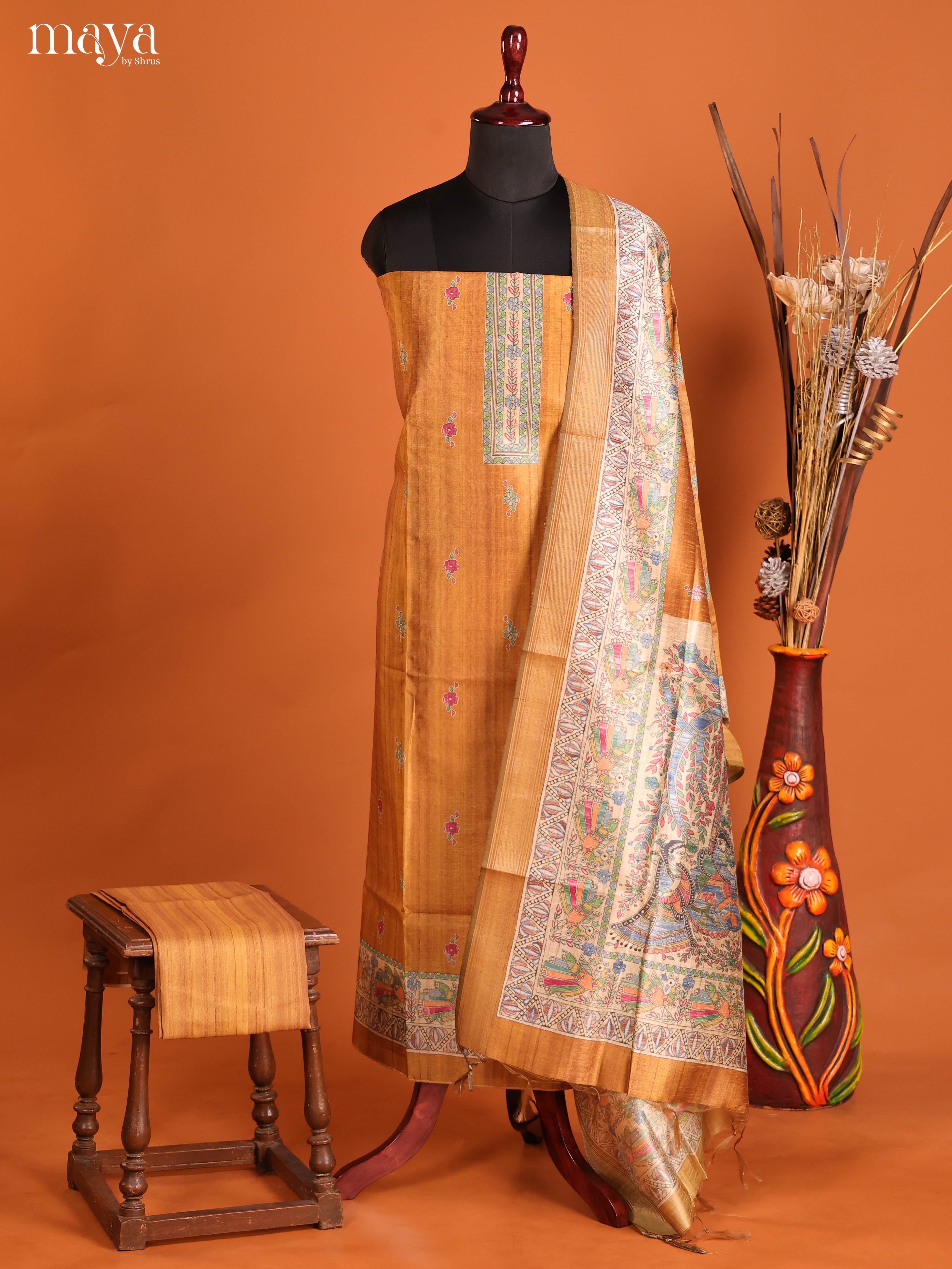 Brick -Semi Tussar Salwar Unstitch