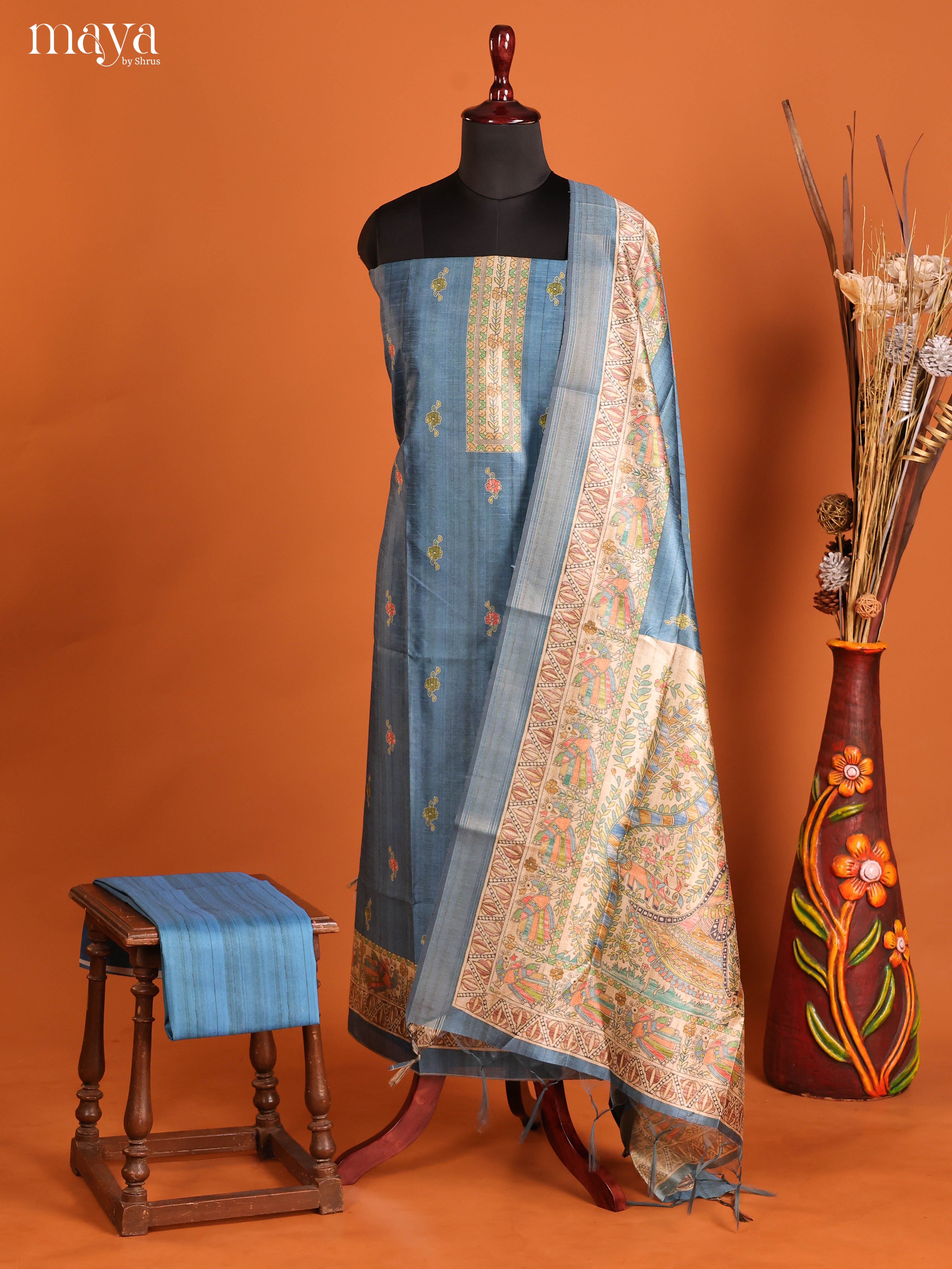 Blue -Semi Tussar Salwar Unstitch