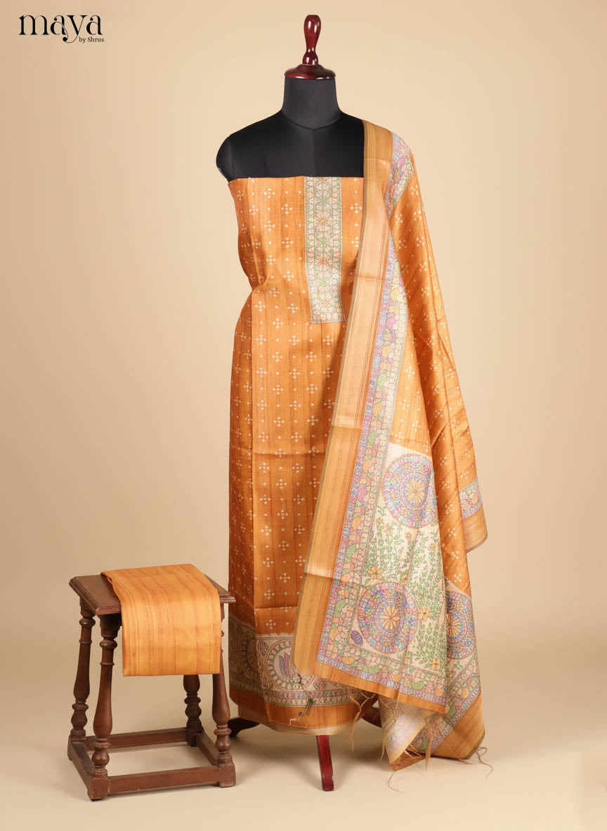 Brown -Semi Tussar Salwar Unstitch