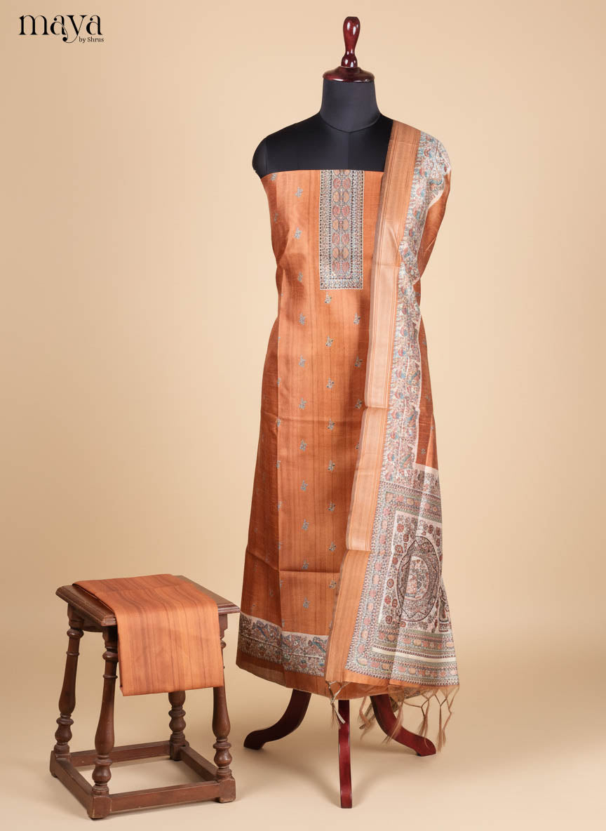 Brown-Semi Tussar Salwar Unstitch