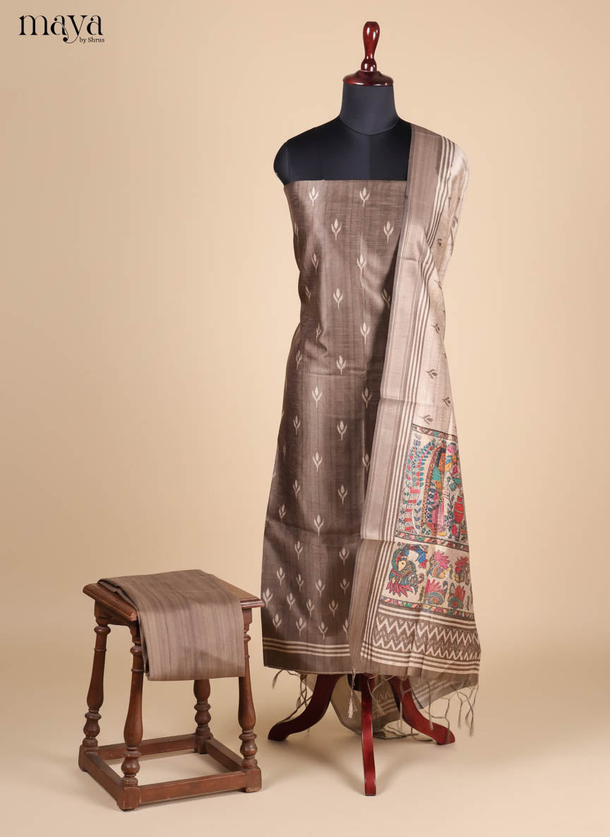 Grey & Cream-Semi Tussar Salwar Unstitch