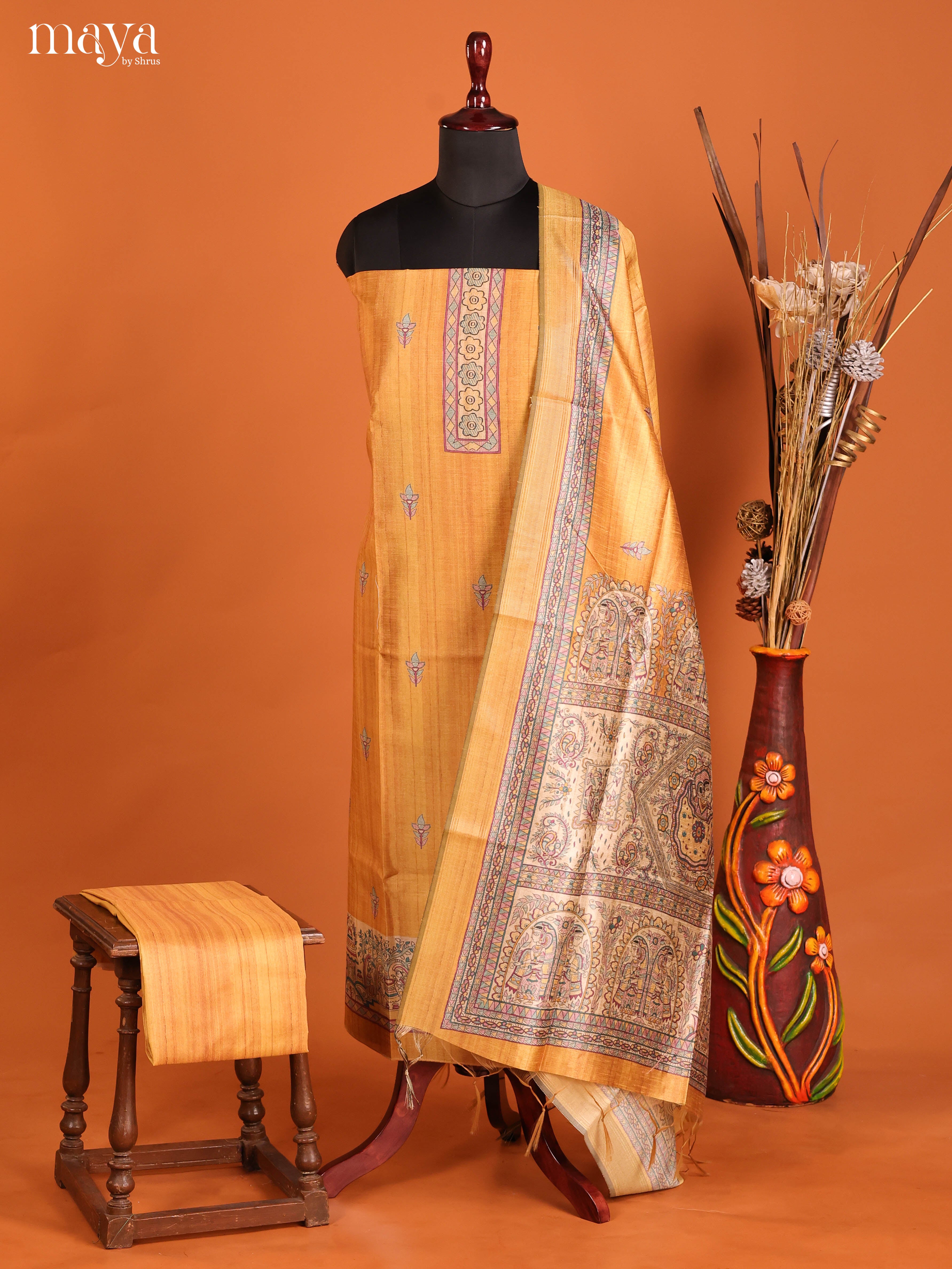 Mustard-Semi Tussar Salwar Unstitch