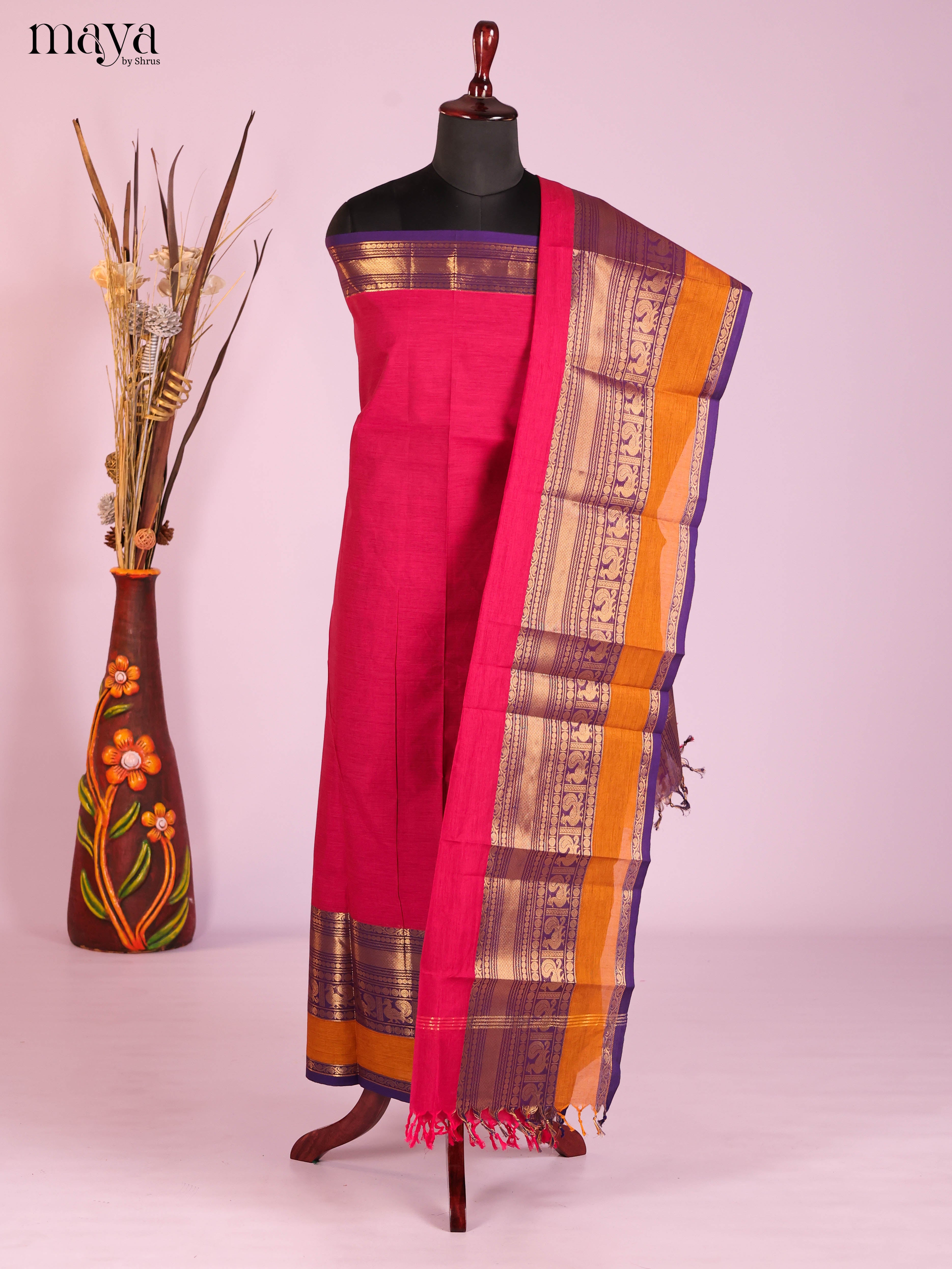Pink & Blue-chettinad top & dupatta combo