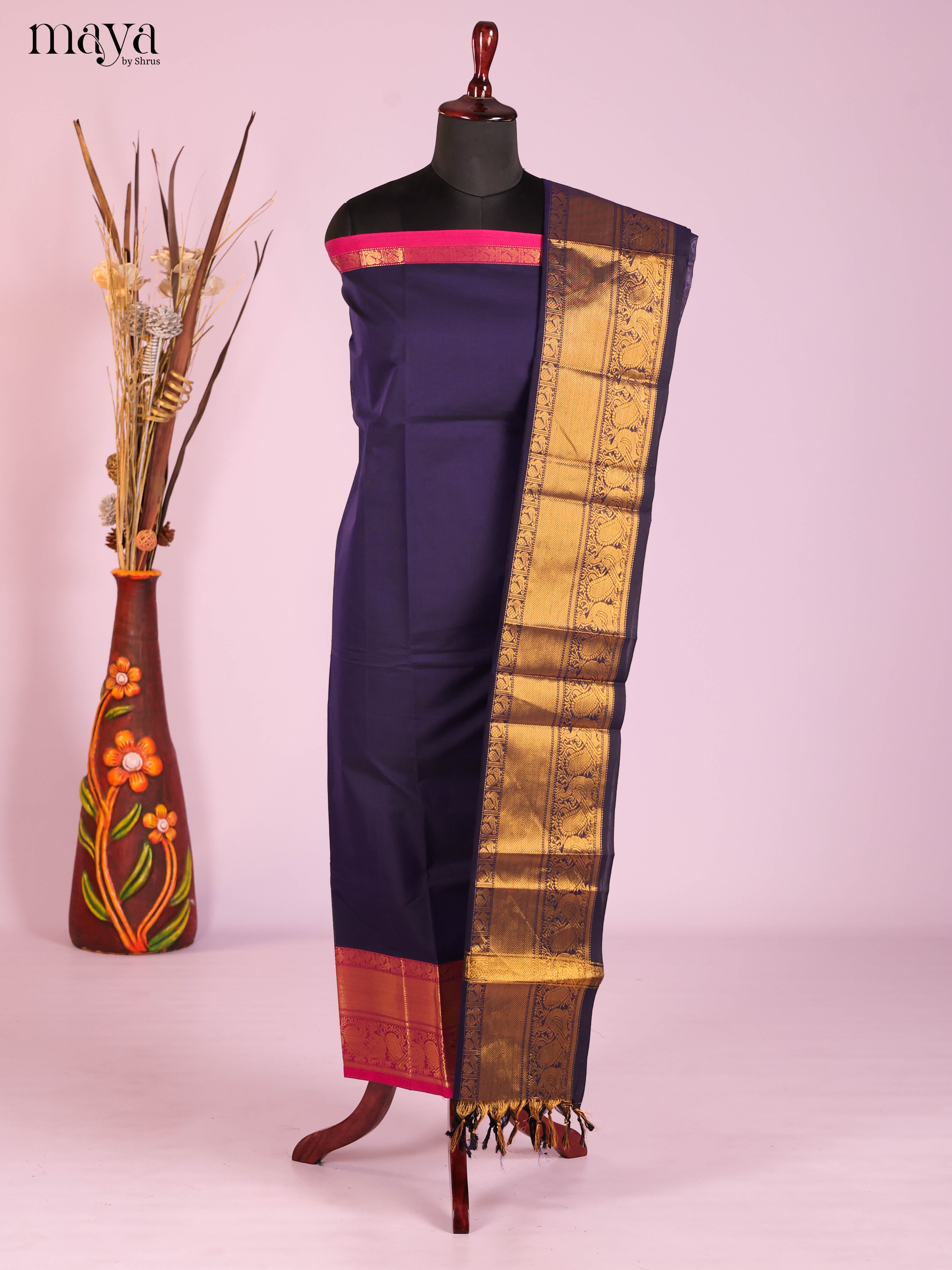 blue & Pink-chettinad top & dupatta combo