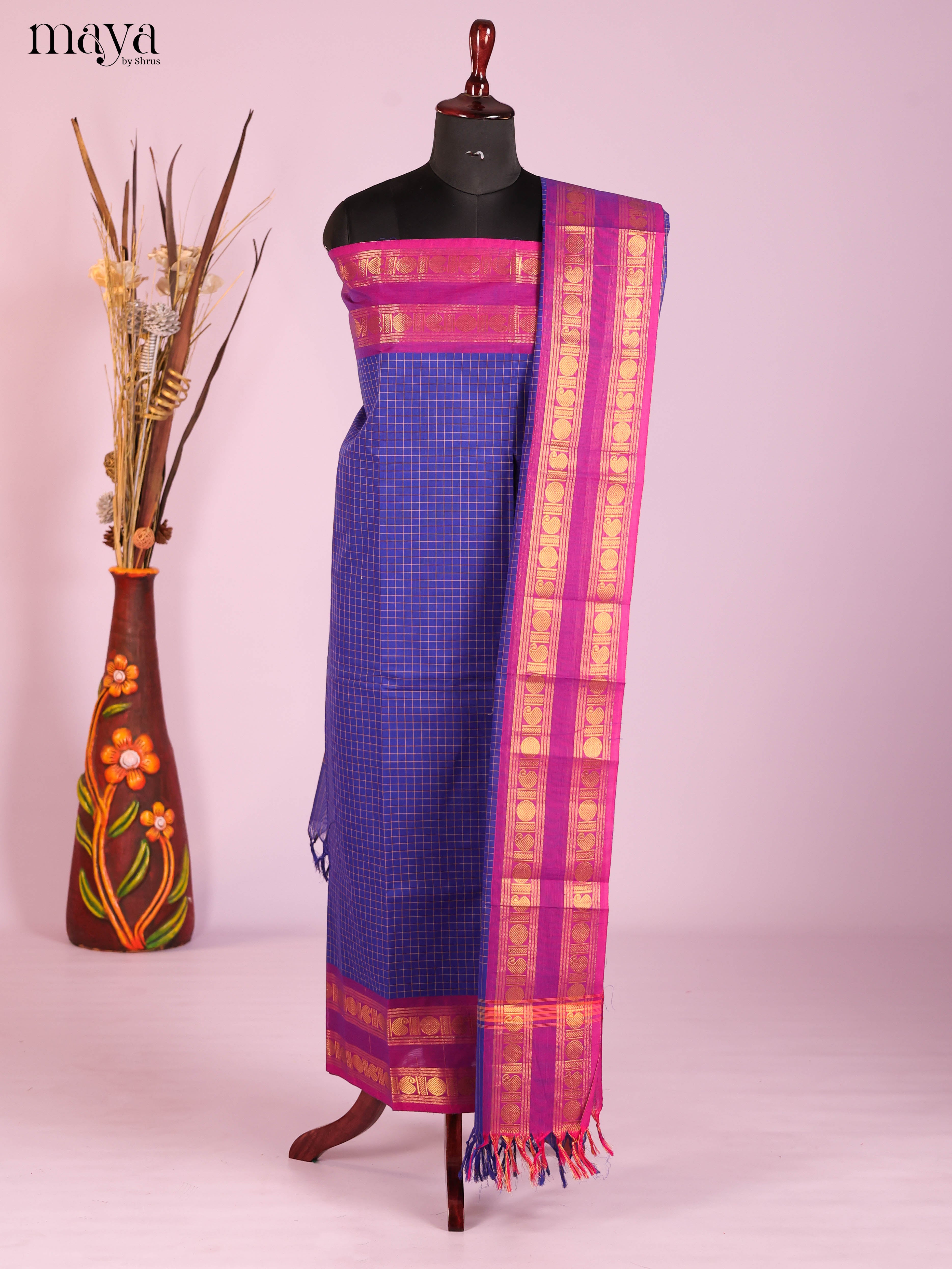 Blue & Purple-chettinad top & dupatta combo
