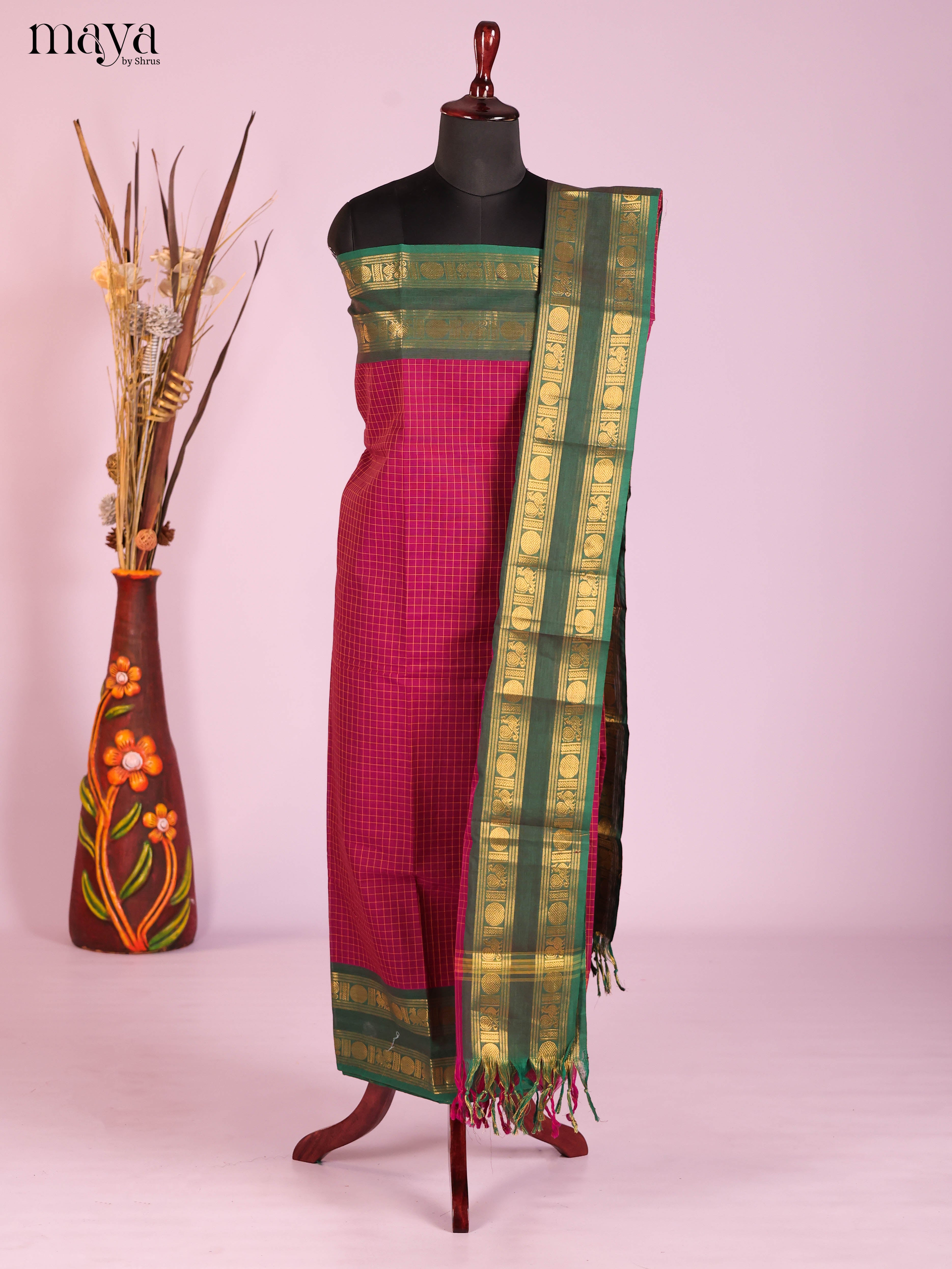 Maroon & Green -chettinad top & dupatta combo