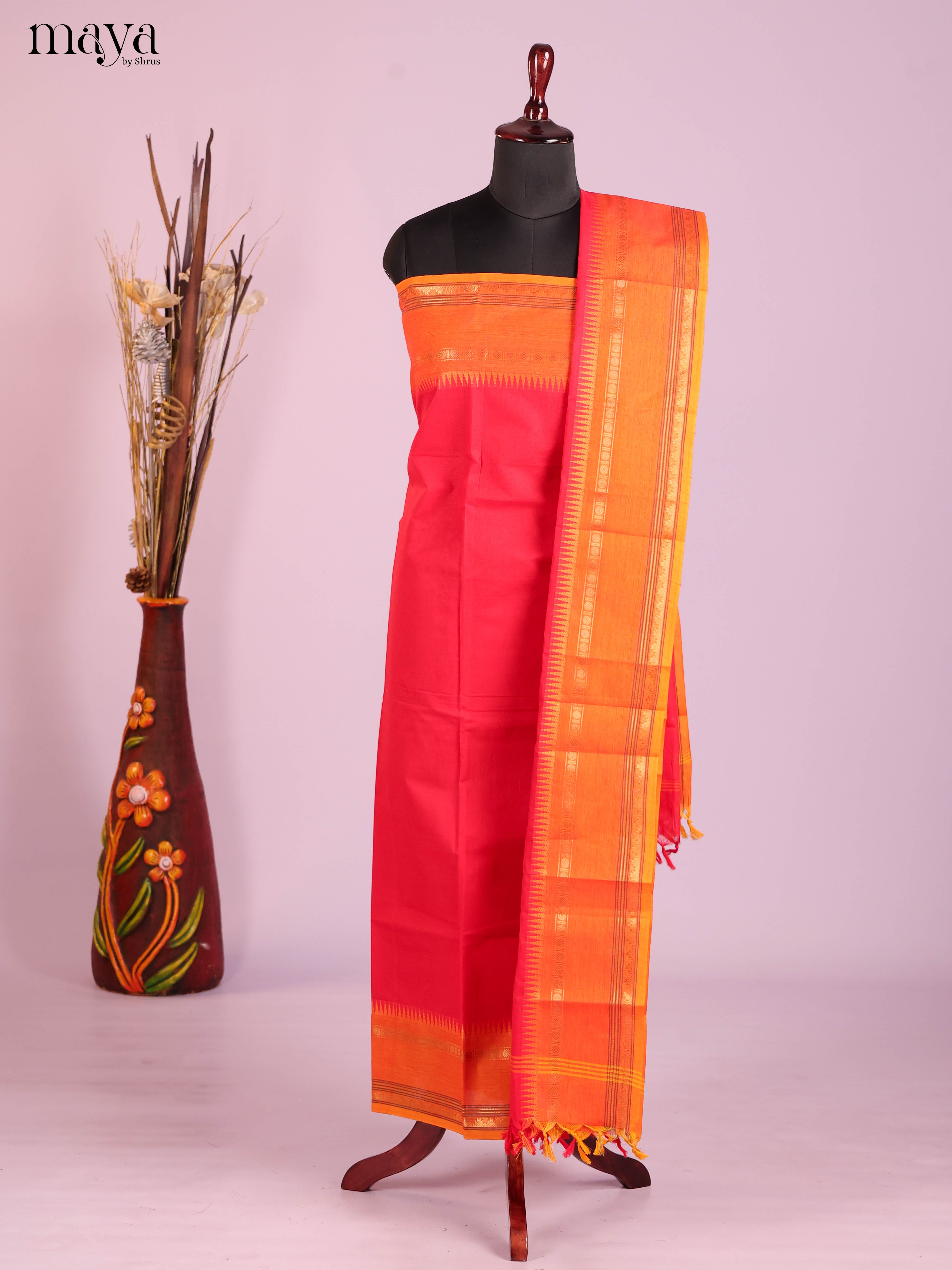 Red & Orange-chettinad top & dupatta combo