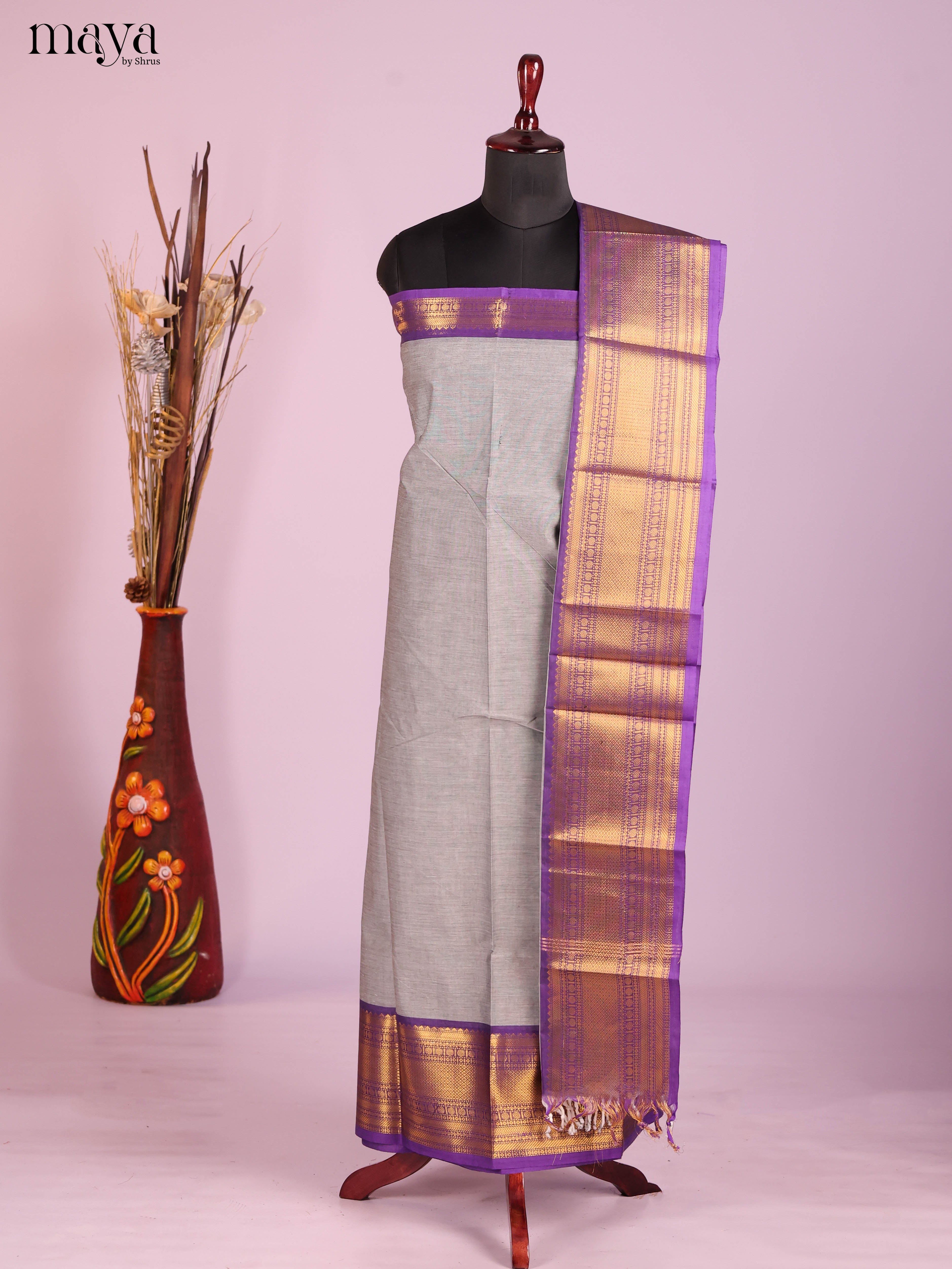 Grey & Purple -chettinad top & dupatta combo