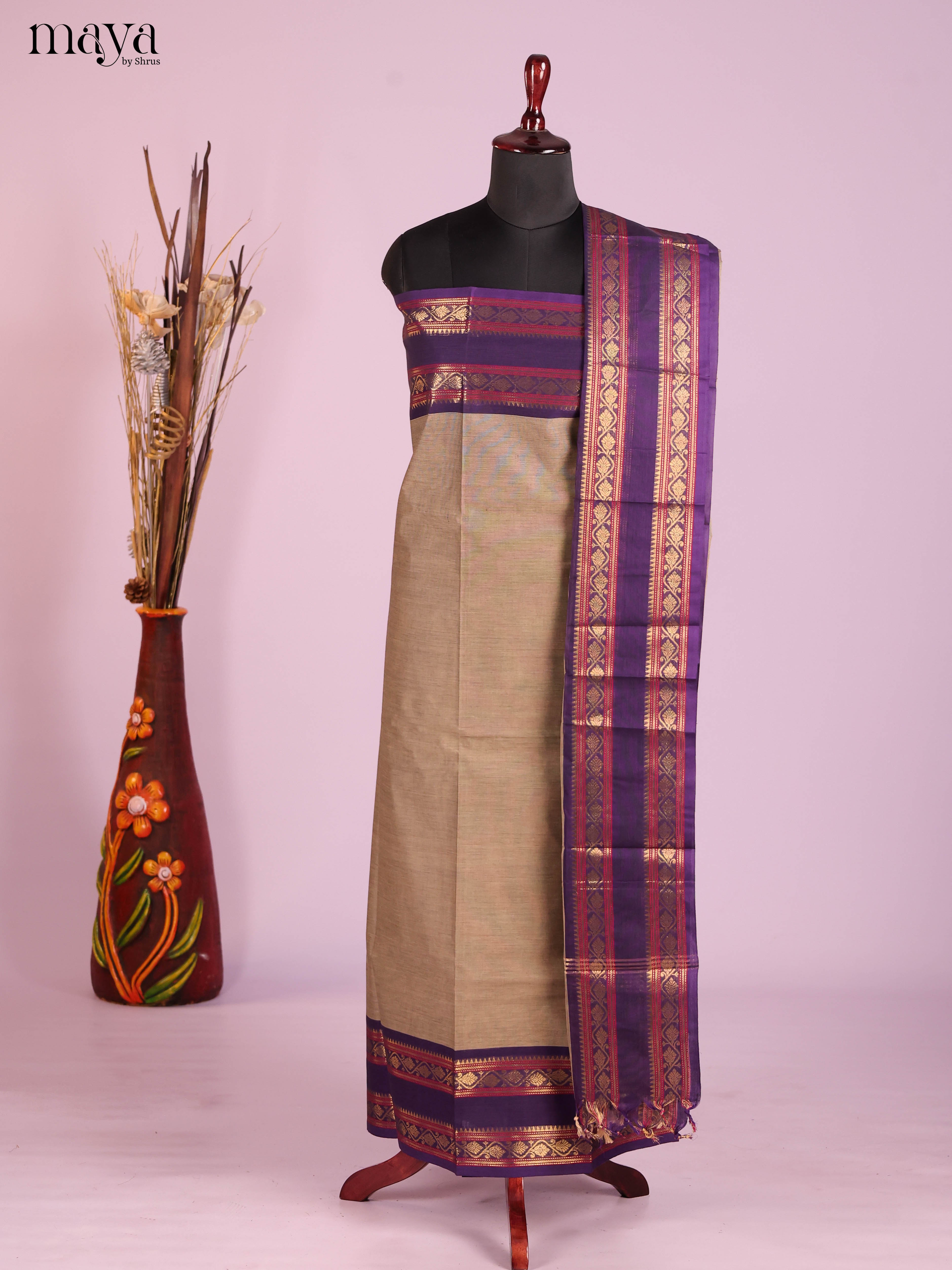 Grey & Blue -chettinad top & dupatta combo