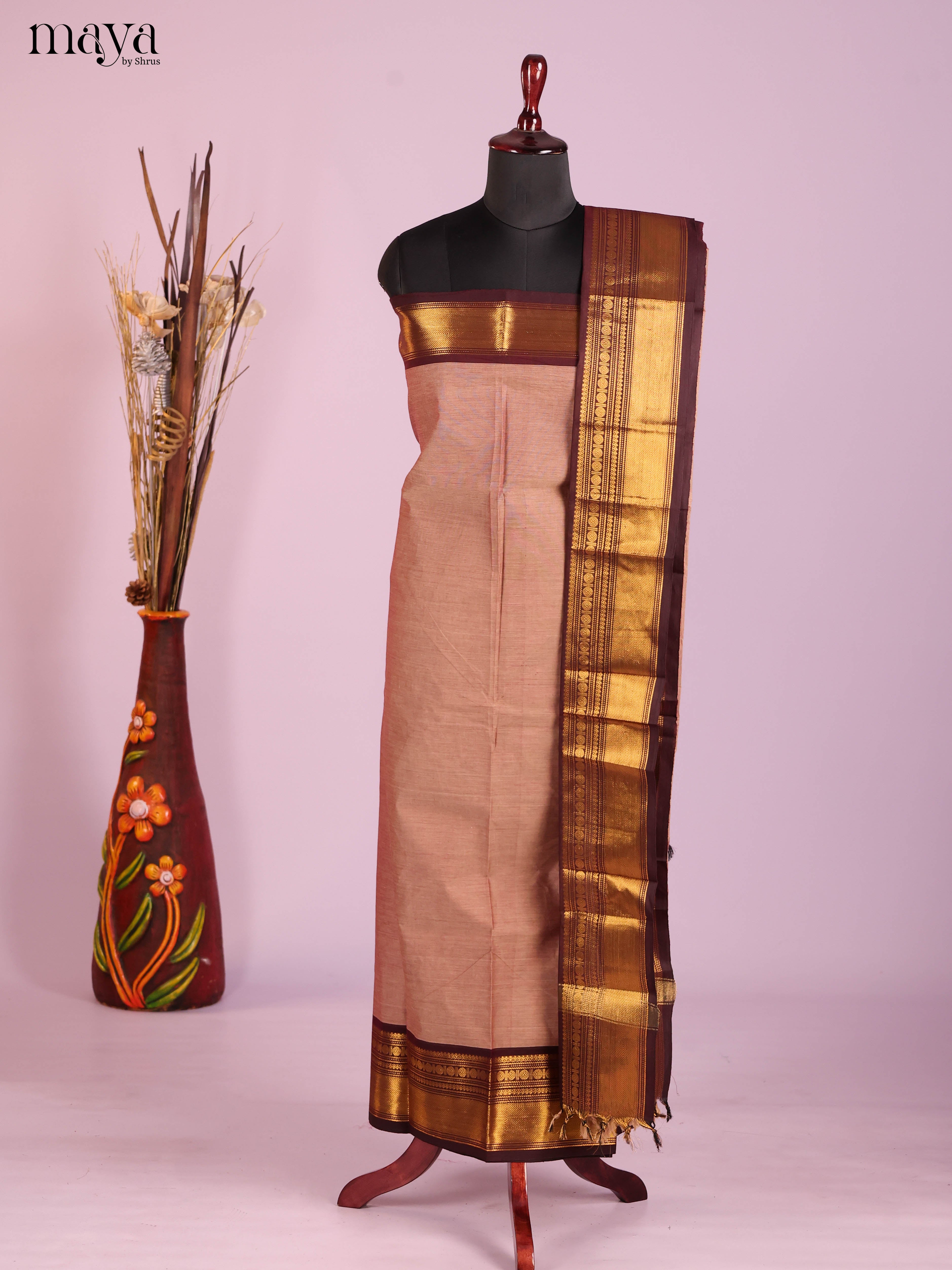 Dusty Brown & Maroon-chettinad top & dupatta combo