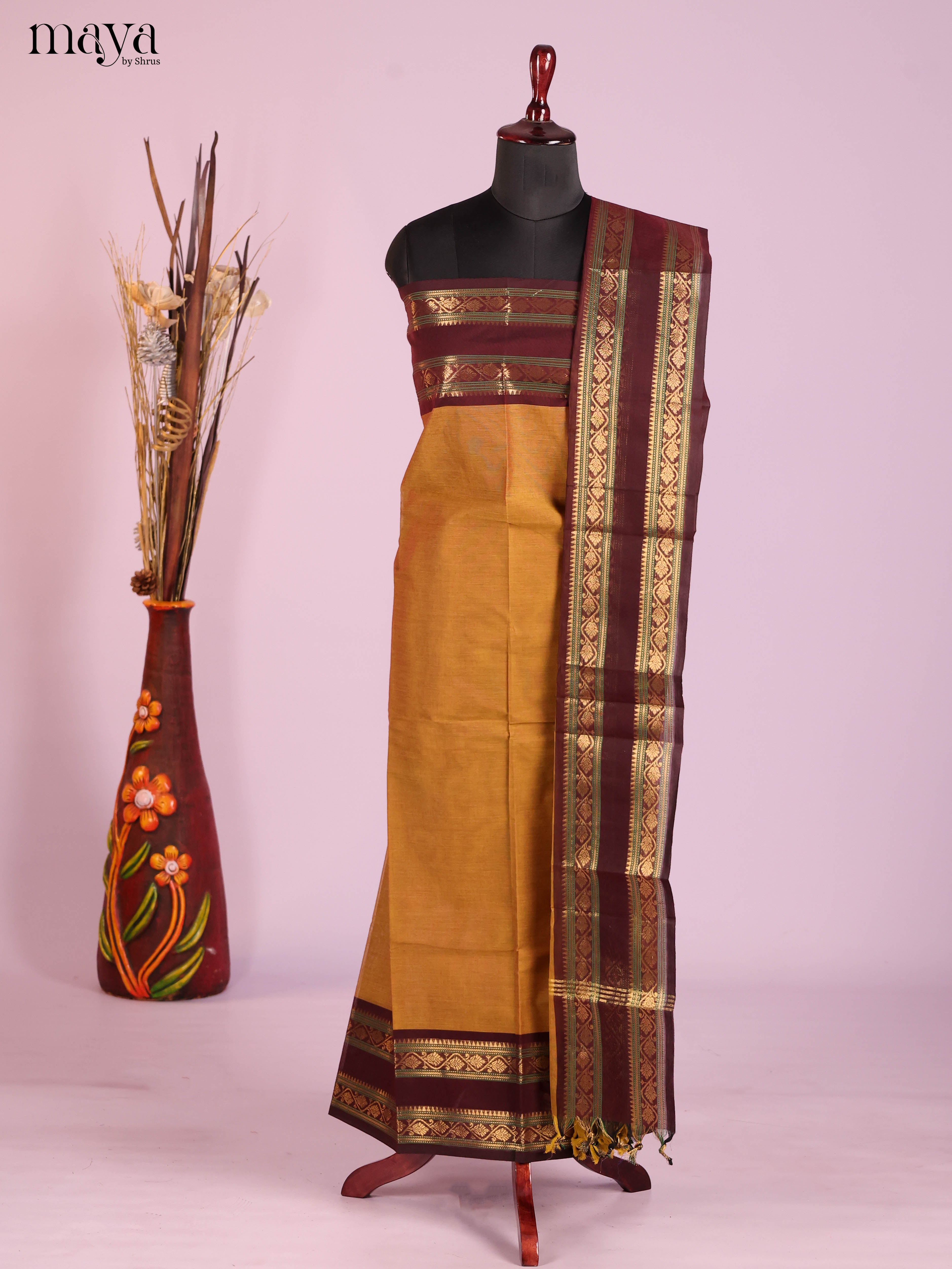 Mustard & Maroon -chettinad top & dupatta combo