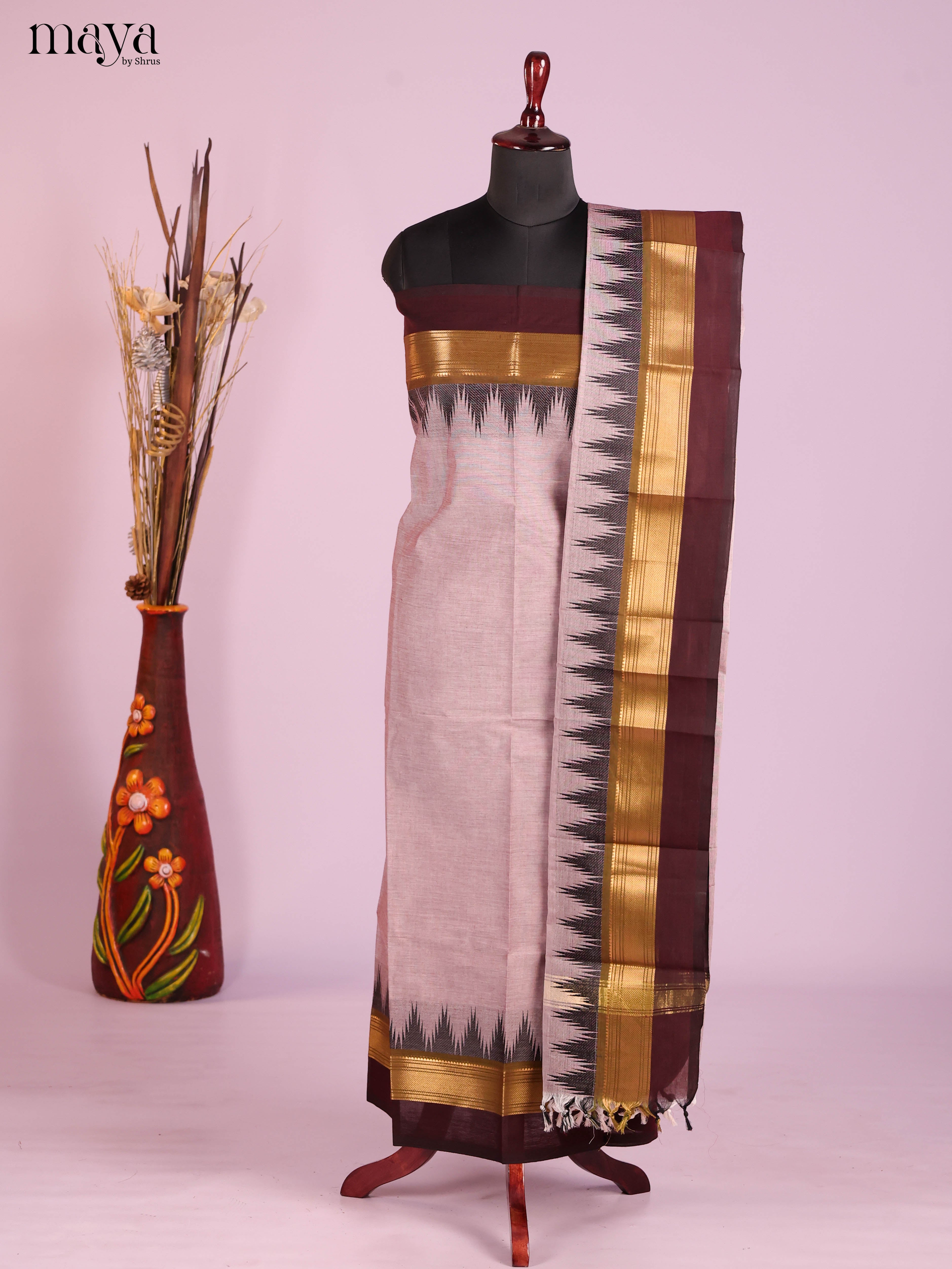 Grey & Maroon-chettinad top & dupatta combo