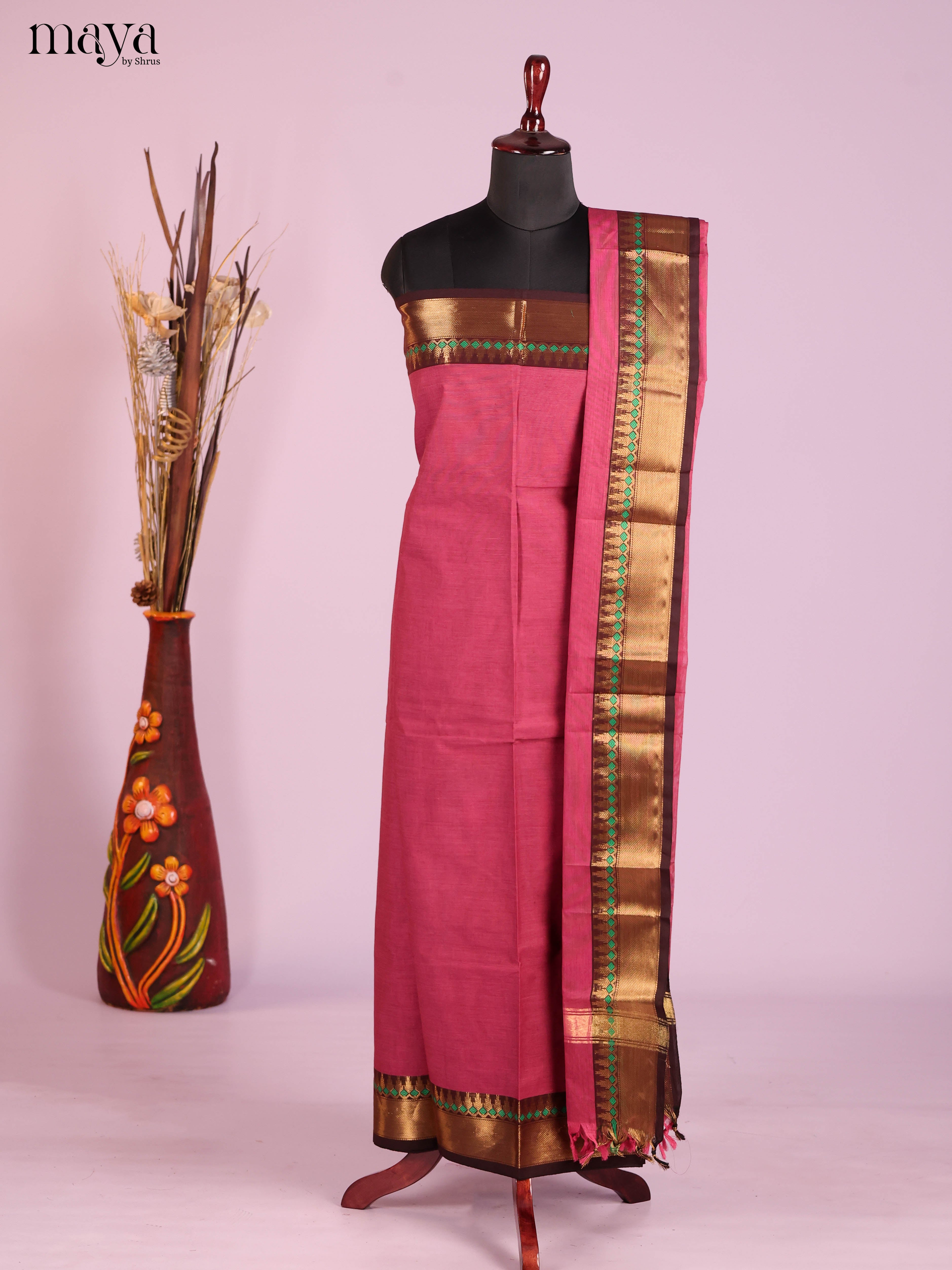 Reddish Pink & Maroon -chettinad top & dupatta combo