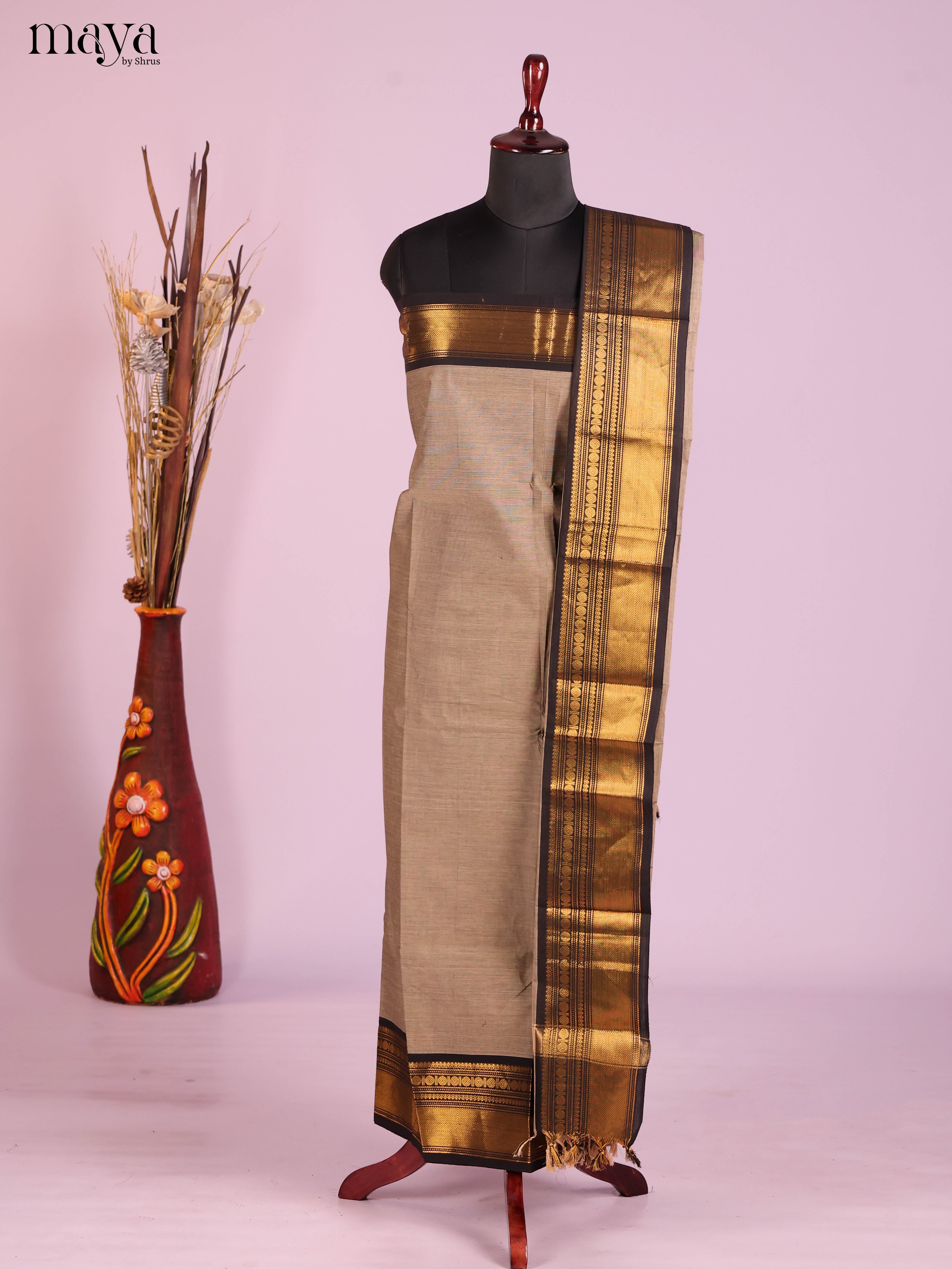 Grey & Black-chettinad top & dupatta combo