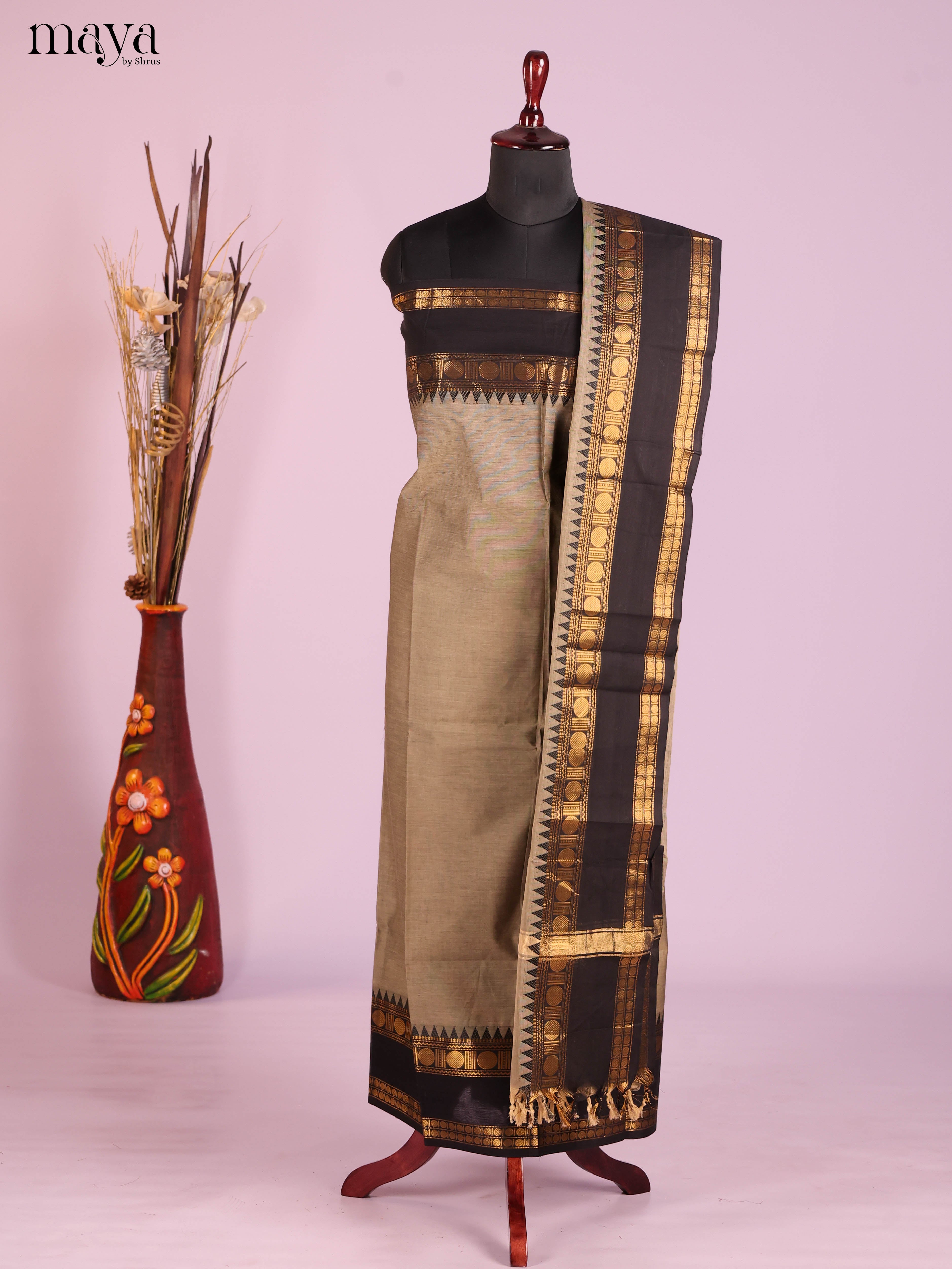 Grey & Black-chettinad top & dupatta combo