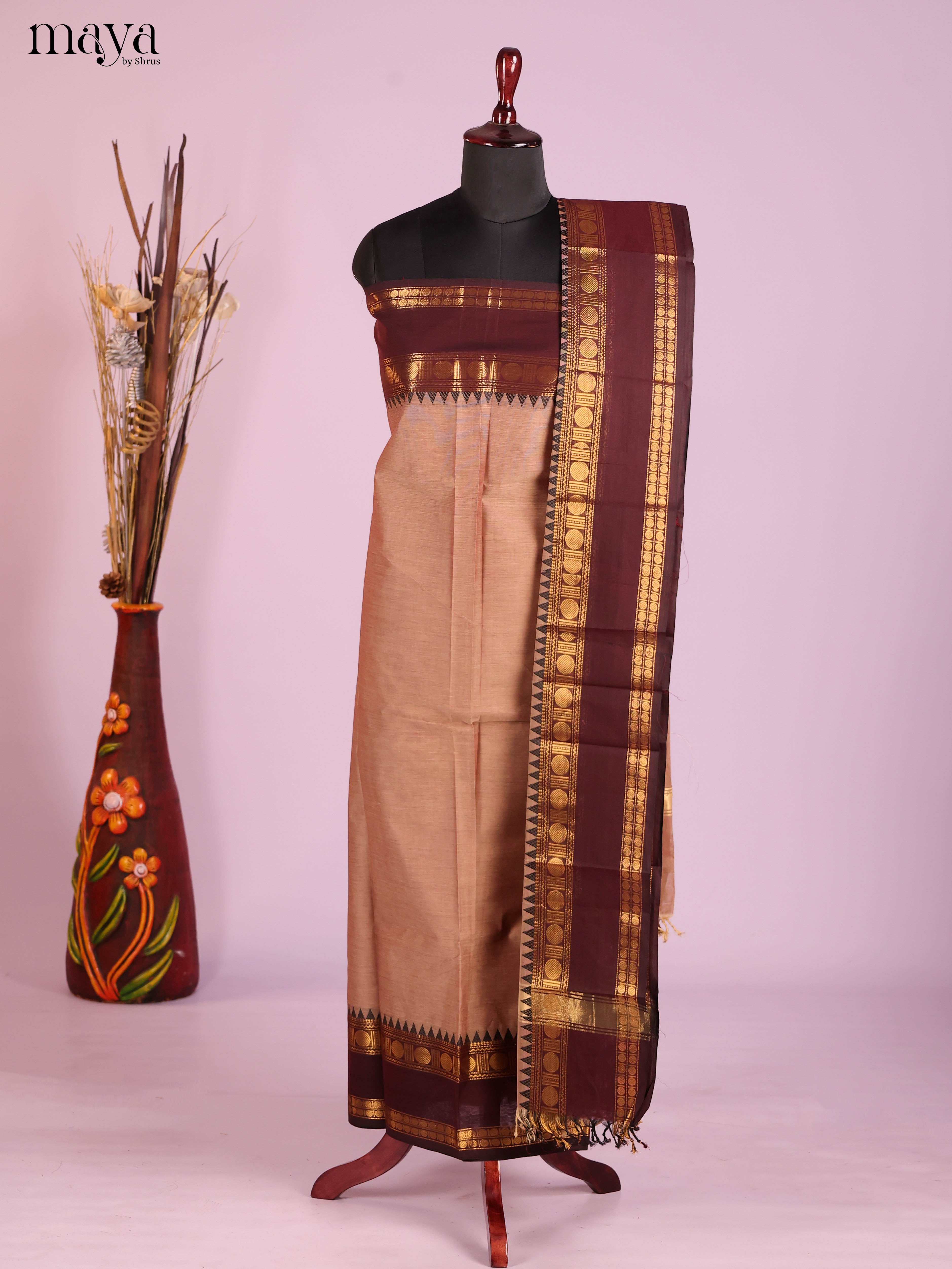 Light Brown & Maroon-chettinad top & dupatta combo